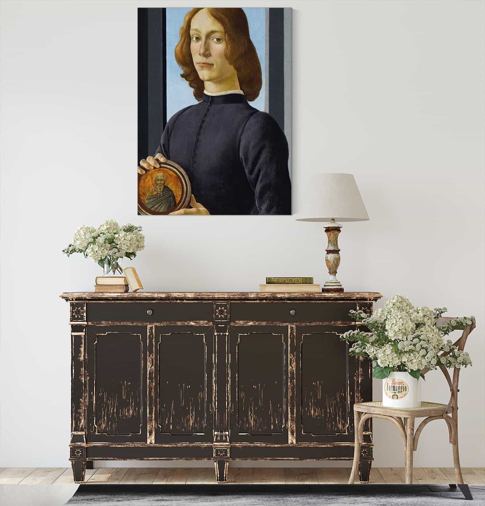 Portrait Of A Young Man Holding A Roundel by Sandro Botticelli - Image 4