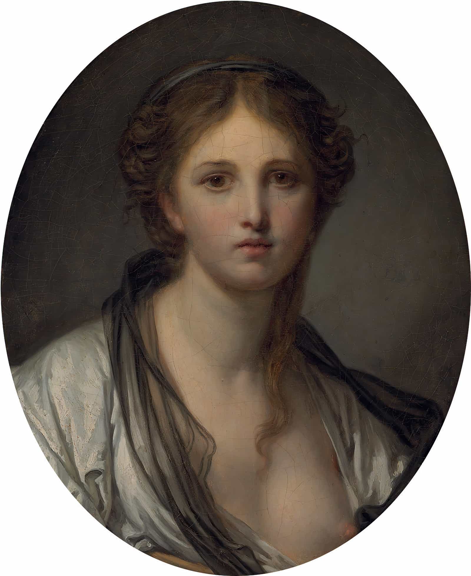 Portrait Of A Young Woman Bust Length With A Black Scarf by Jean Baptiste Greuze - Image 2
