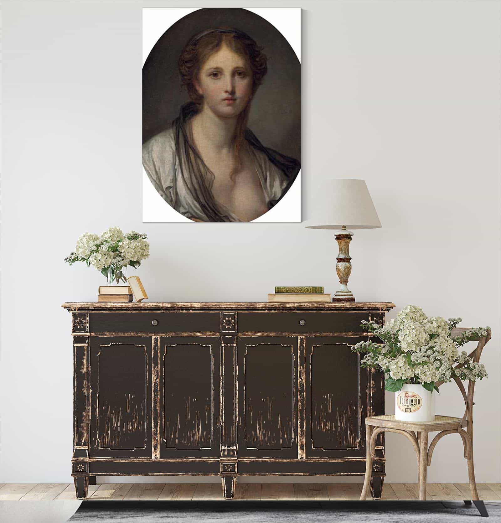 Portrait Of A Young Woman Bust Length With A Black Scarf by Jean Baptiste Greuze - Image 4