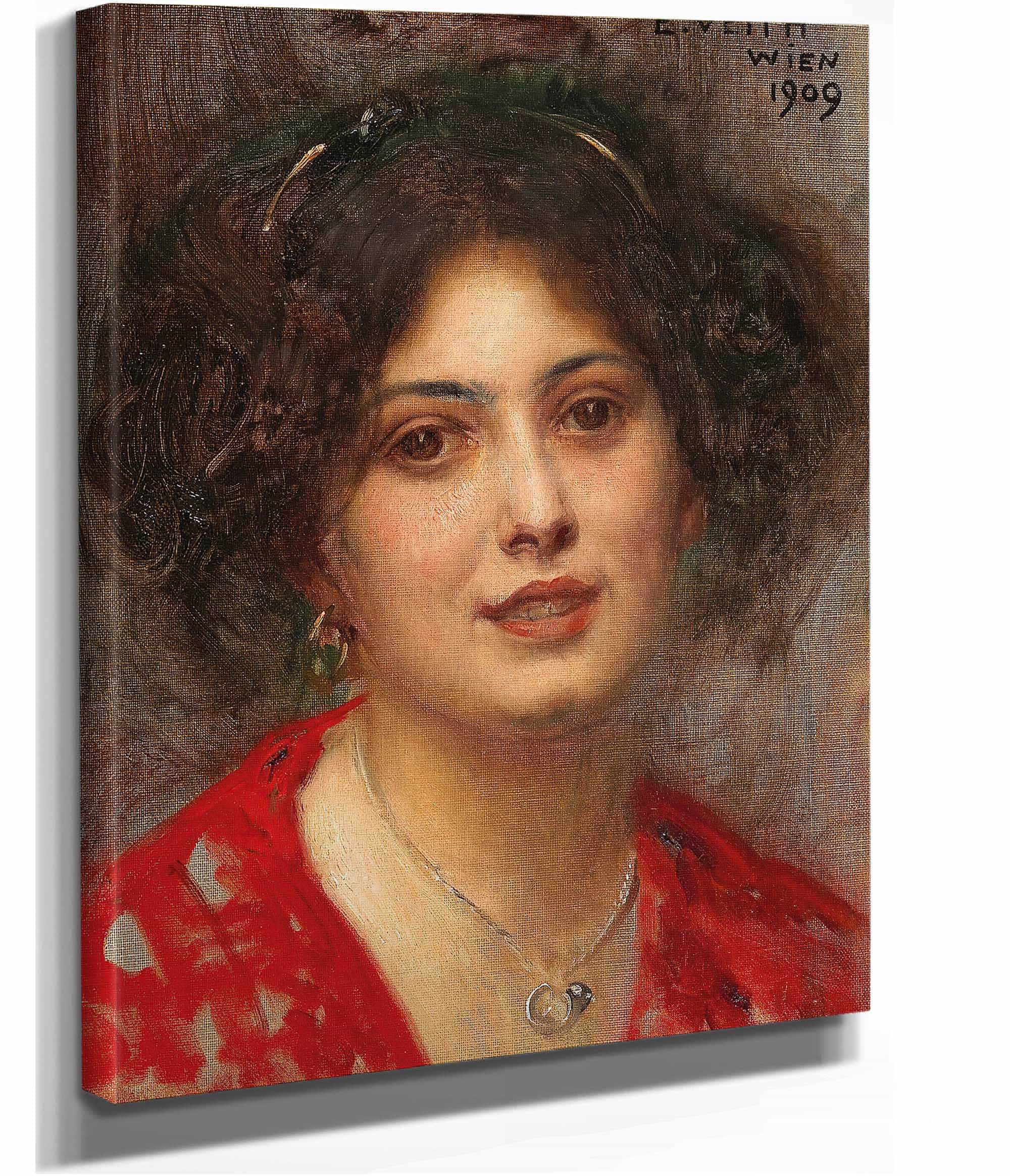 Portrait Of A Young Woman In A Red Dress by Eduard Veith - Image 2