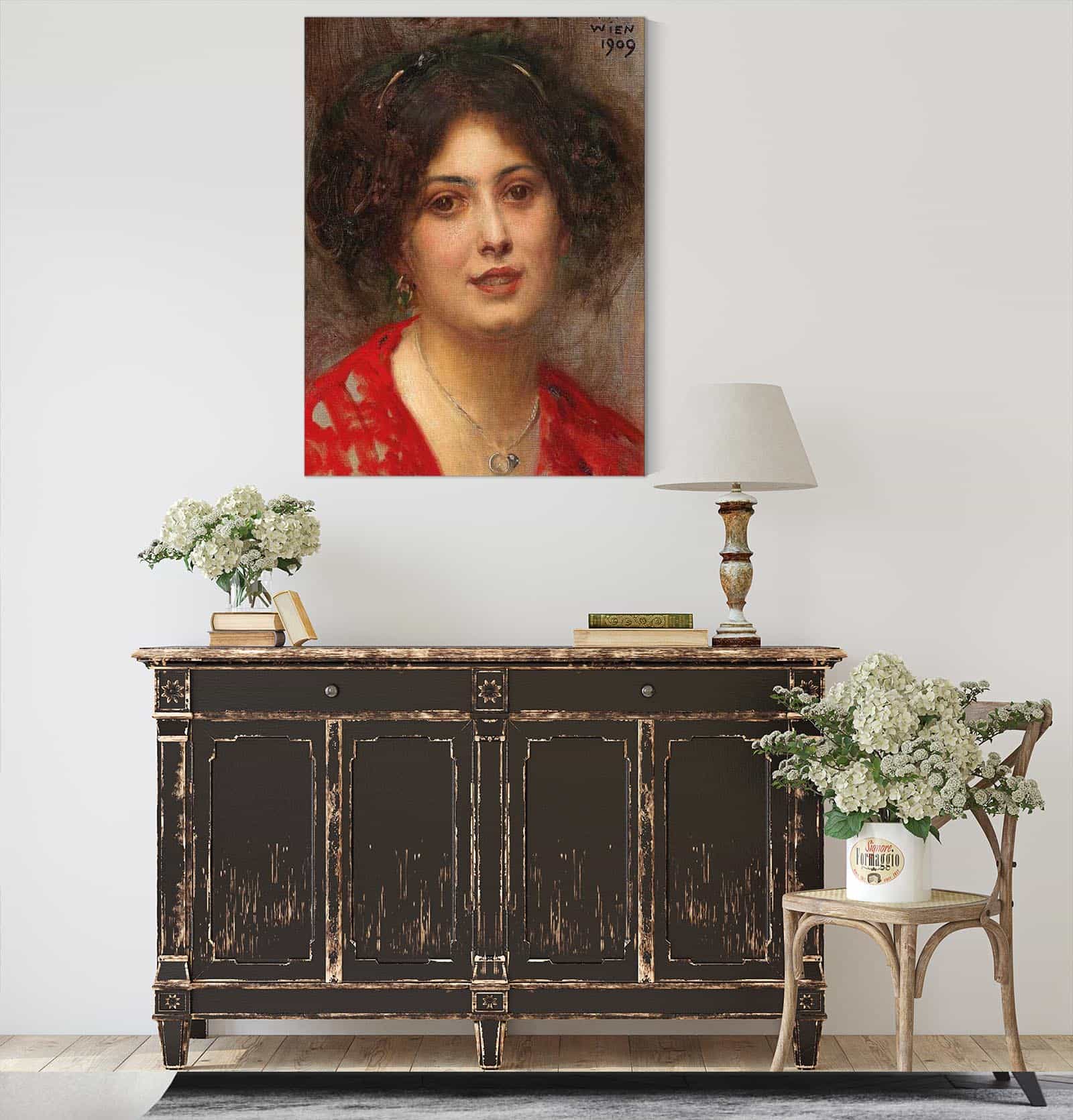 Portrait Of A Young Woman In A Red Dress by Eduard Veith - Image 4