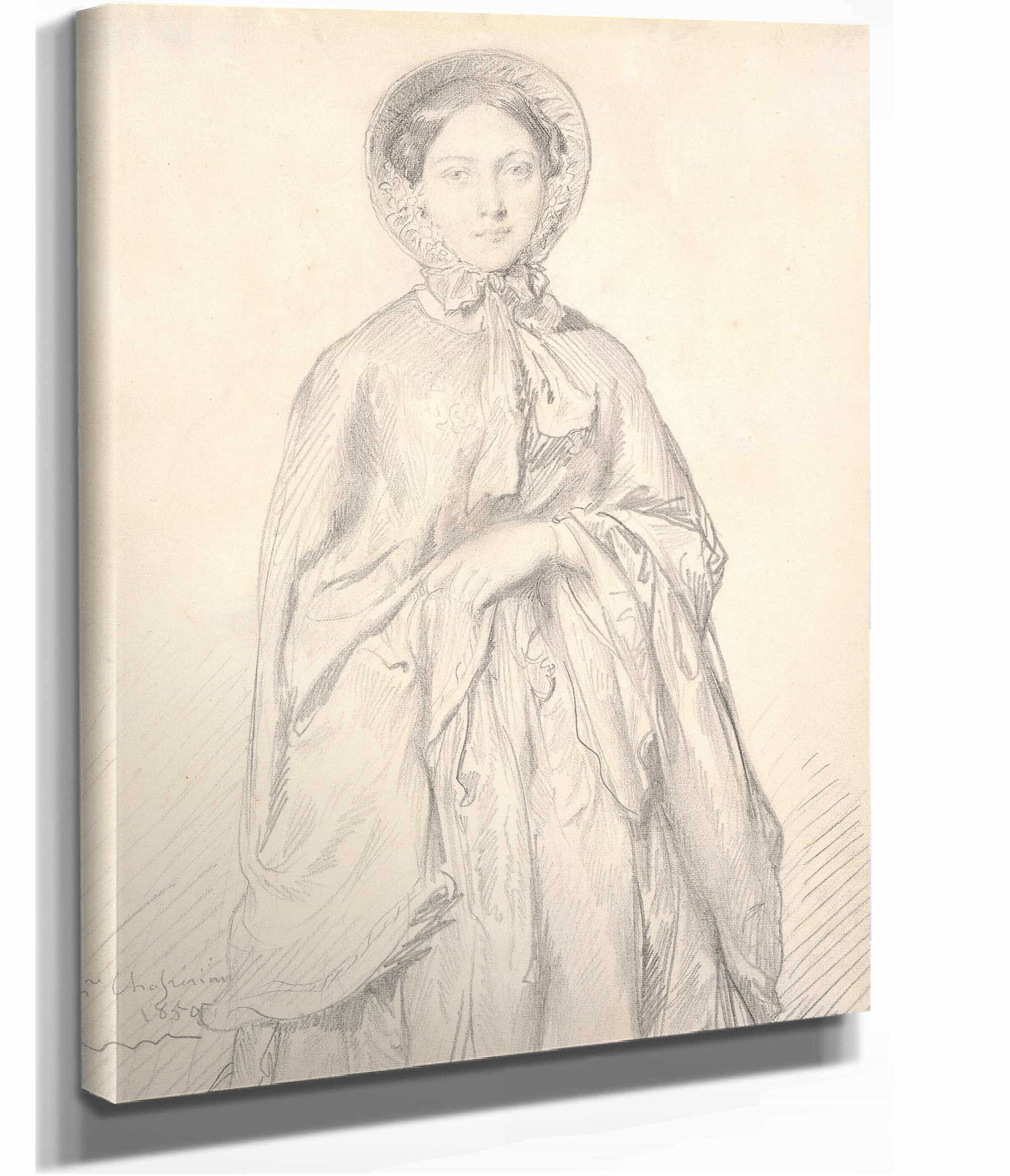 Portrait Of A Young Woman Wearing A Cloak And Bonnet by Theodore Chasseriau - Image 2