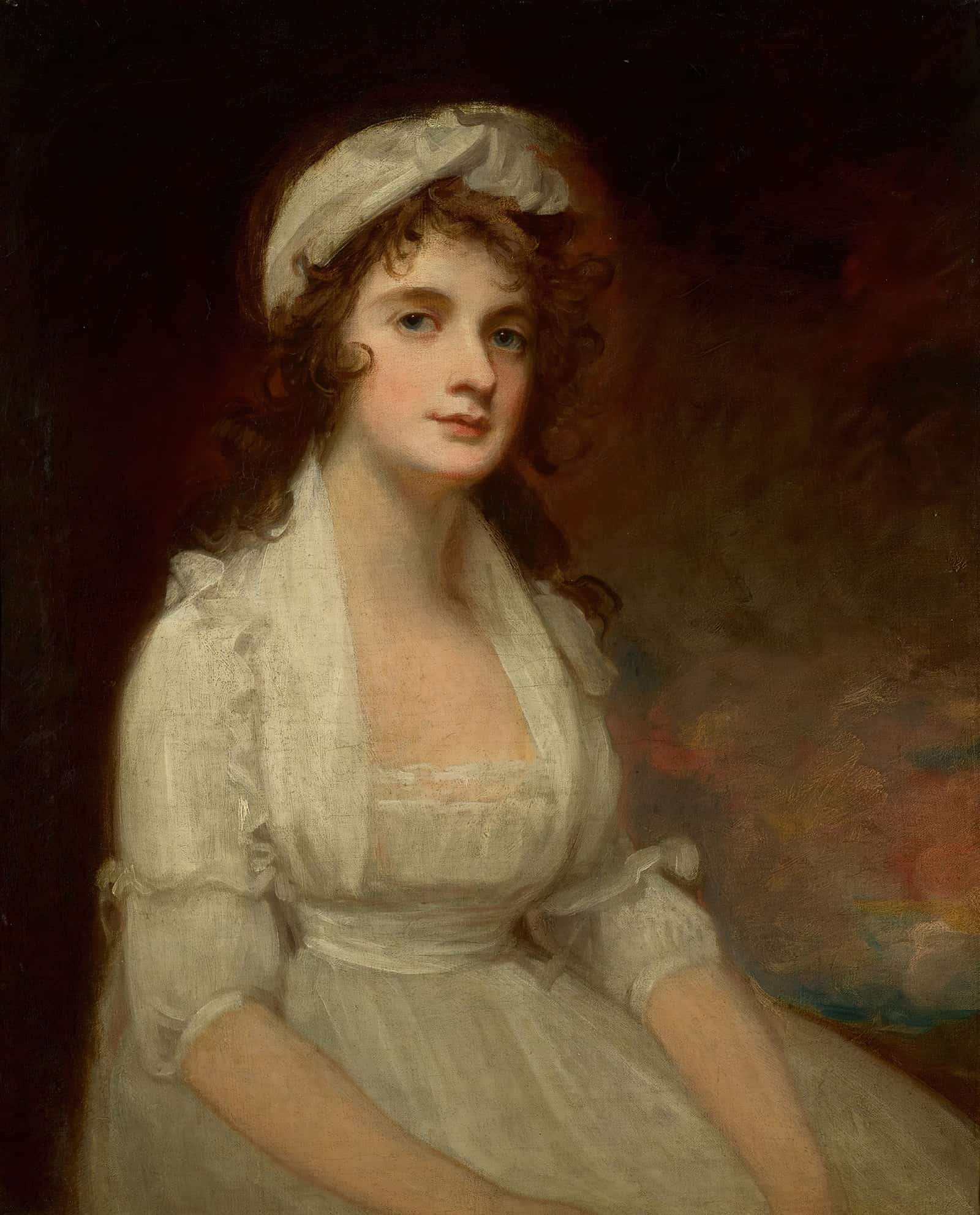 Portrait Of Miss Elizabeth Tighe Half Length Wearing A White Dress by George Romney
