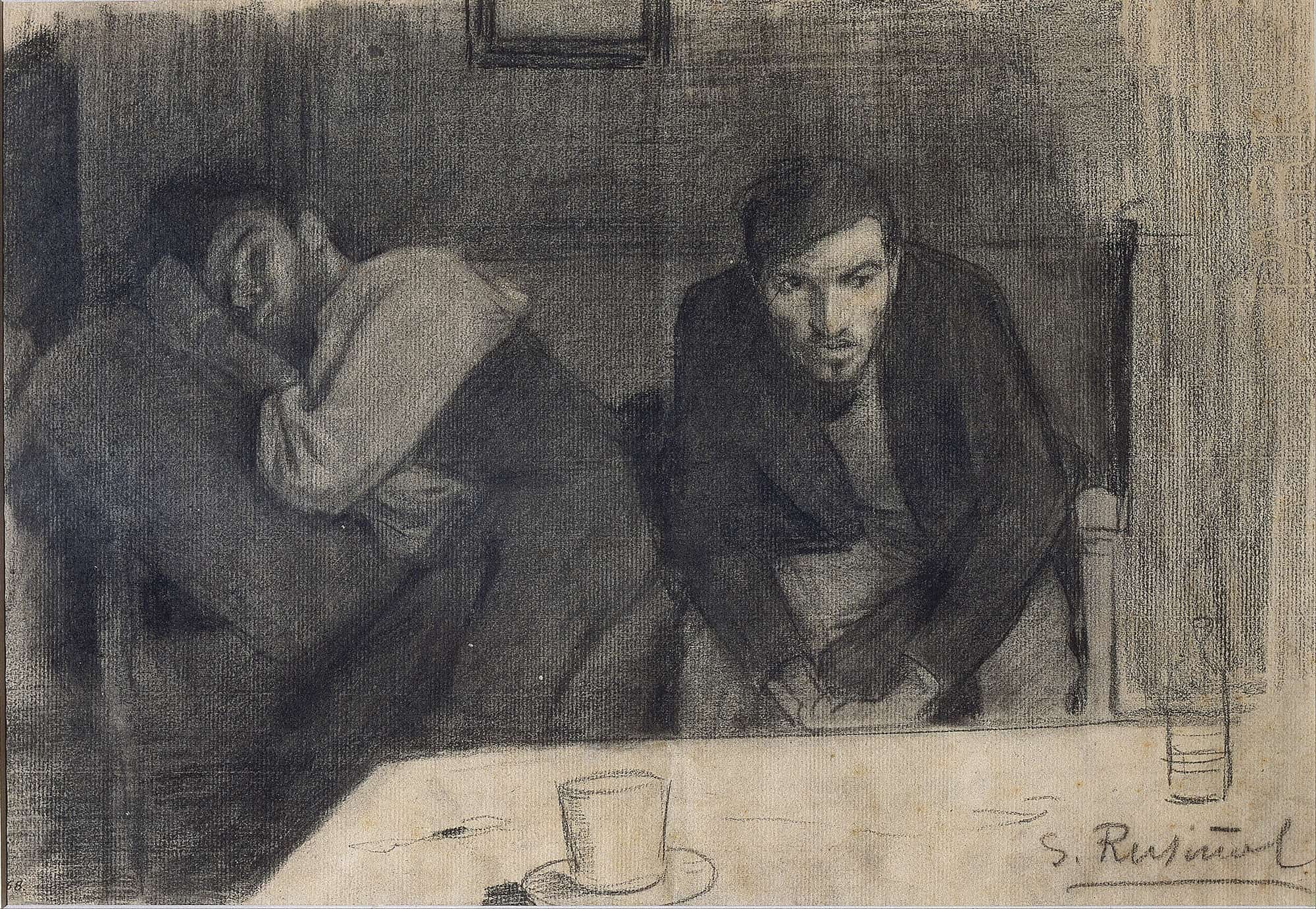 Portrait Of The Sculptor Carles Mani And The Painter Pere Ferran by Santiago Rusinol