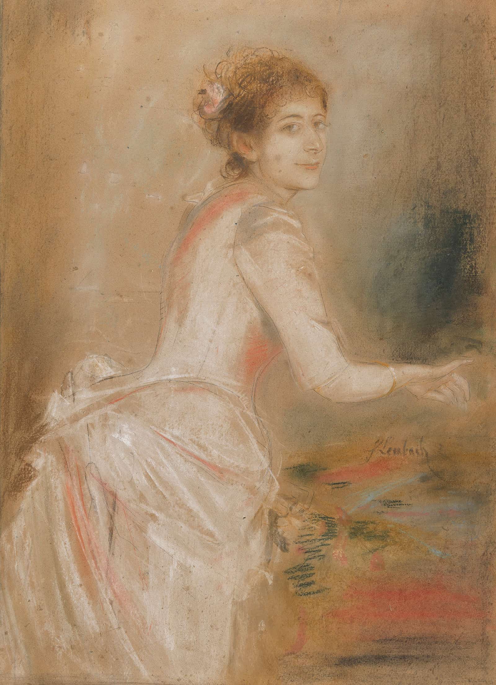 Portrat Einer Jungen Dame Im Weiben Kleid by Franz Von Lenbach