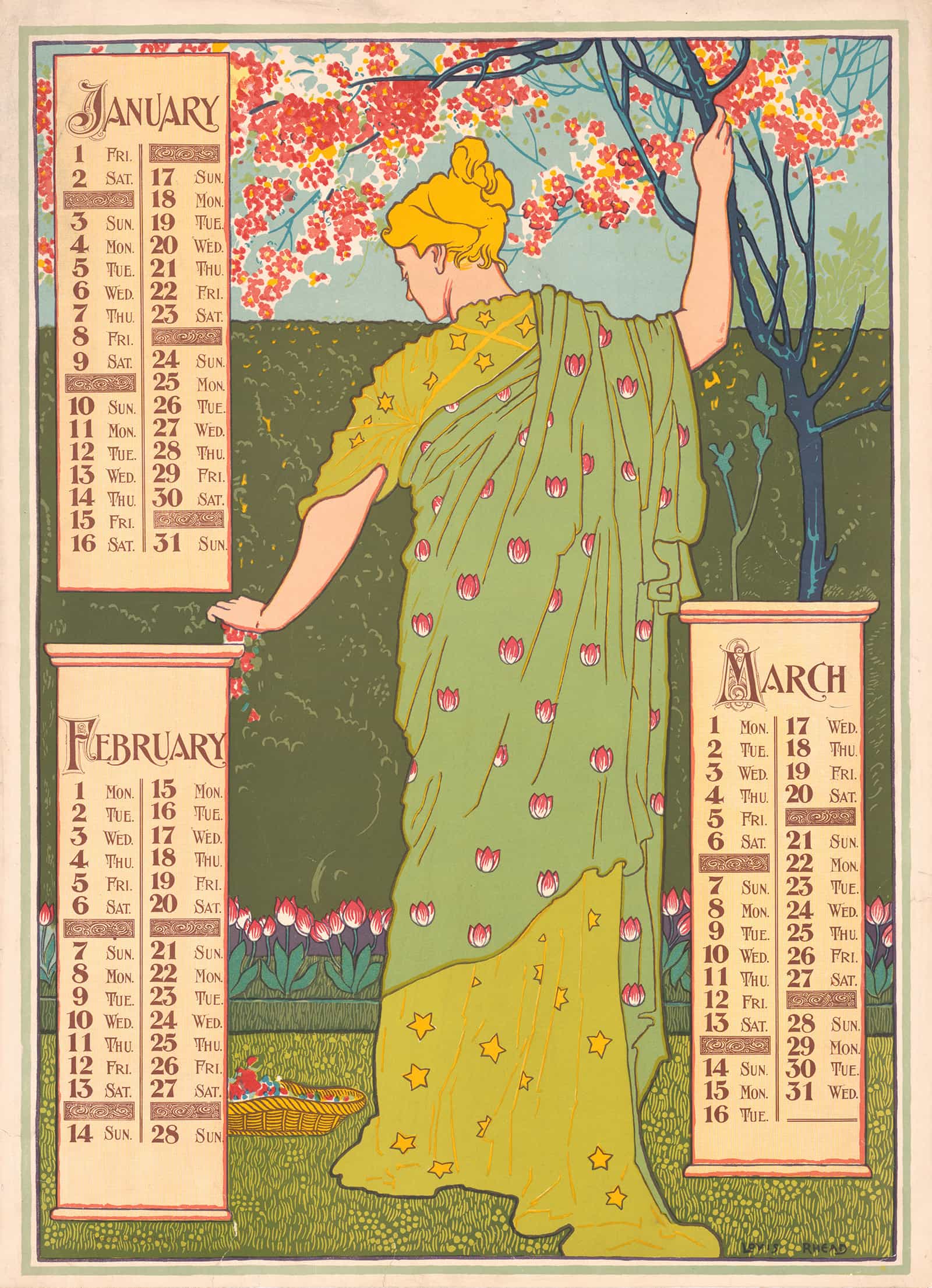 Poster Calendar For January February March by Louis Rhead