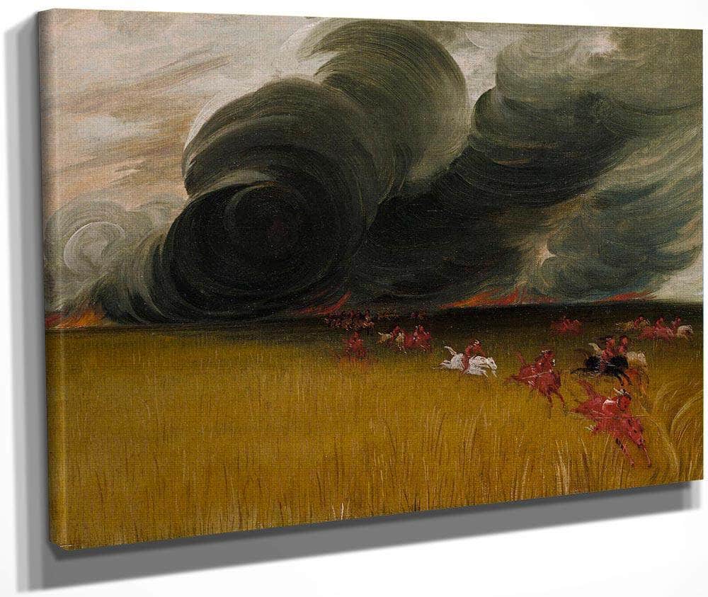 Prairie Meadows Burning By George Catlin
