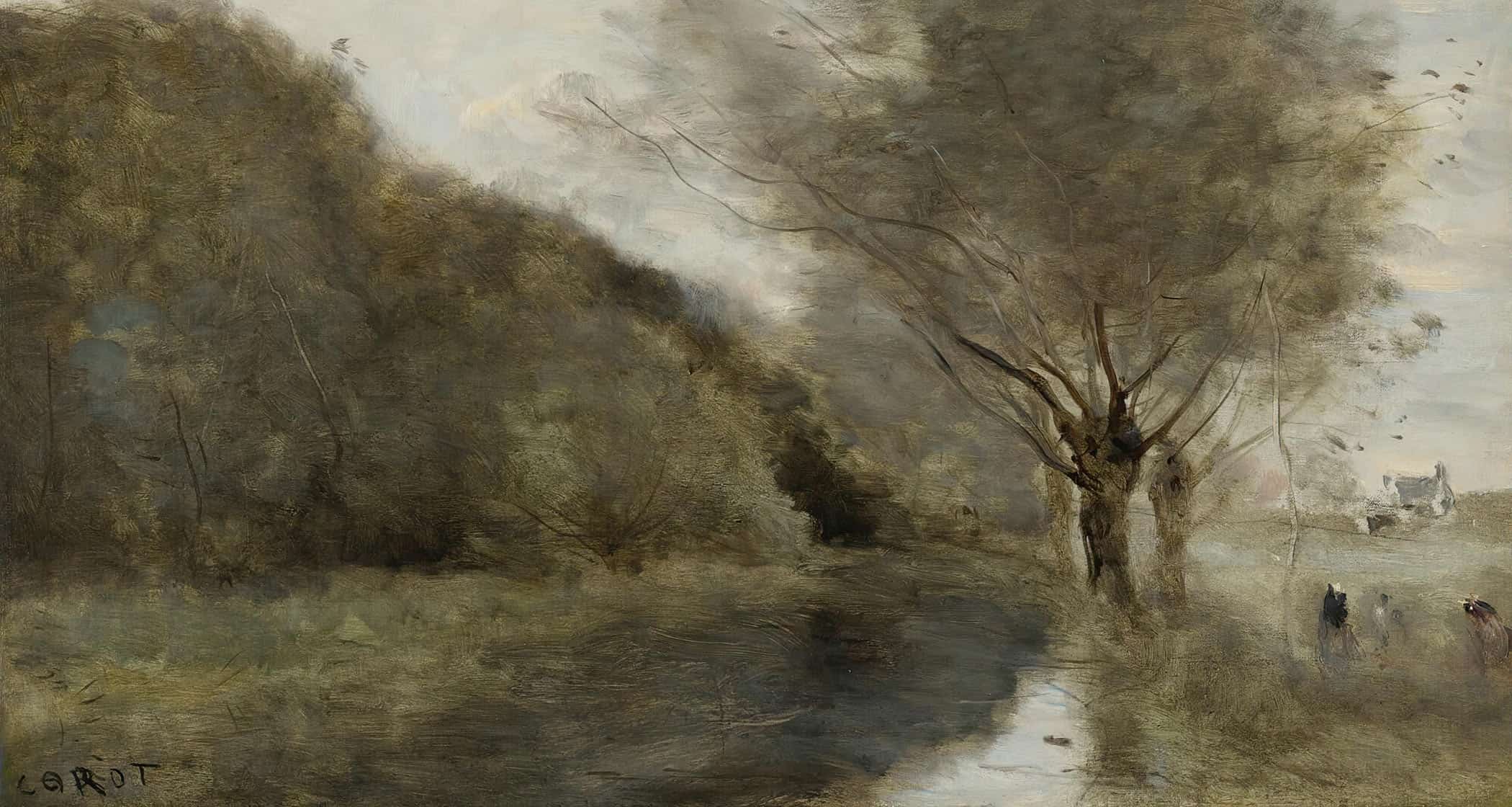 Pres Gisors Saulaie Et Riviere Effet Du Matin by Jean Baptiste Camille Corot - Image 2