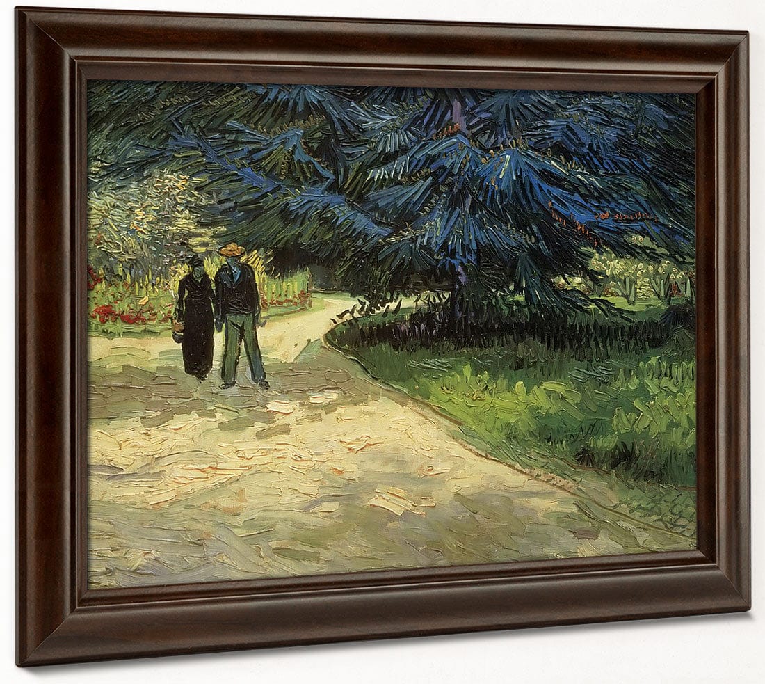 Public Garden With Couple And Blue Fir Tree The Poet's Garden Iii By Vincent Van Gogh - Image 4