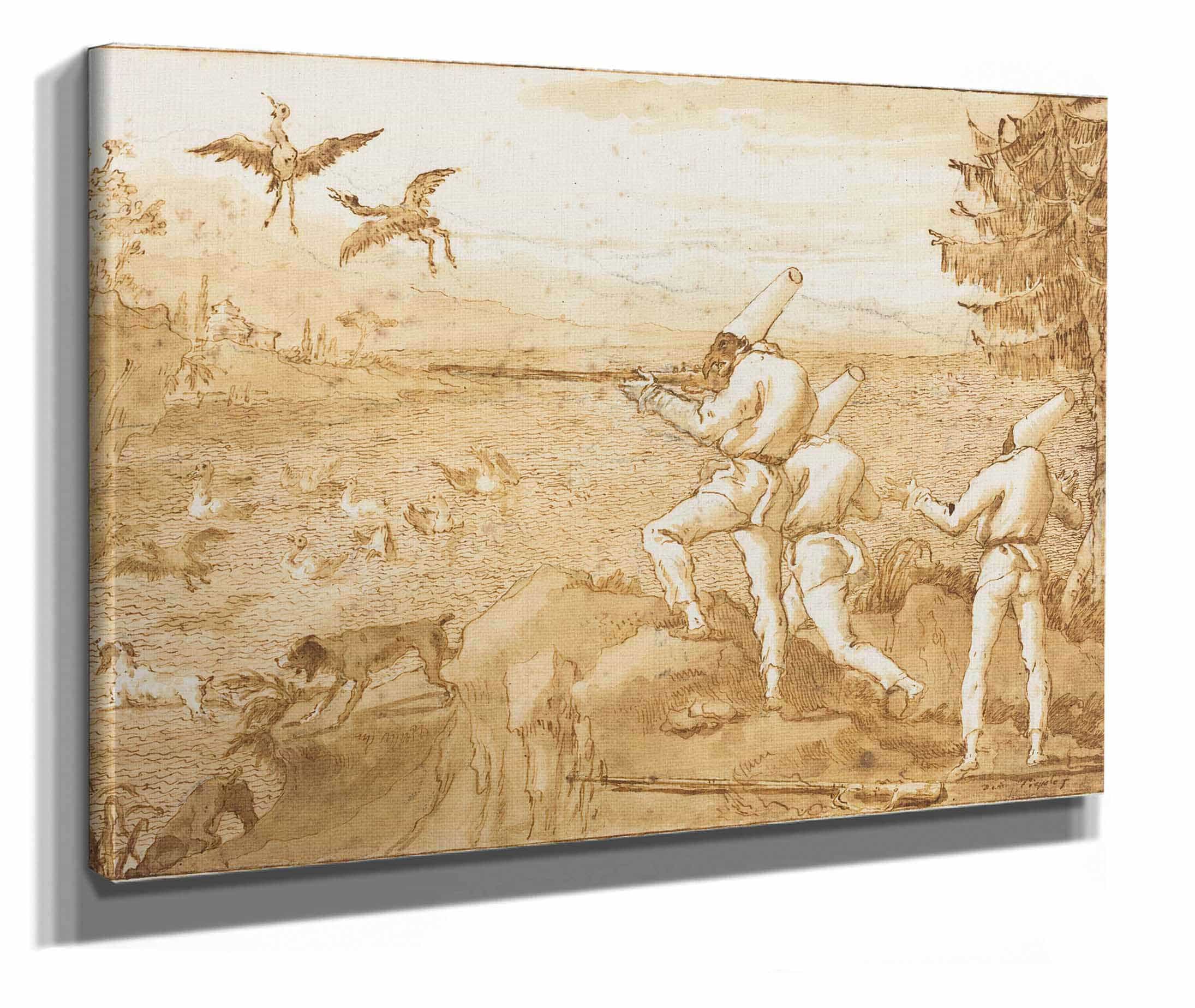 Punchinellos Hunting Waterfowl by Giovanni Domenico Tiepolo - Image 2