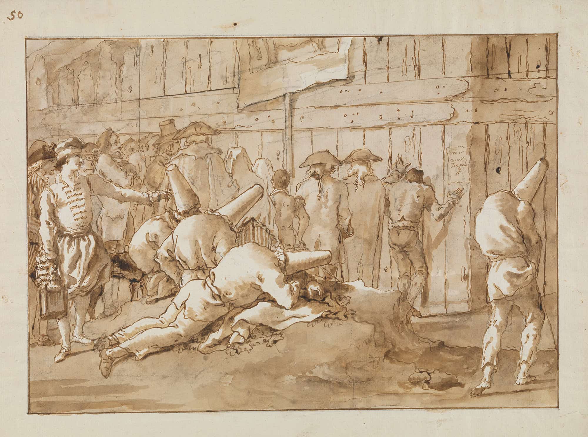 Punchinellos Outside A Circus Late Th Early Th Century by Giovanni Domenico Tiepolo