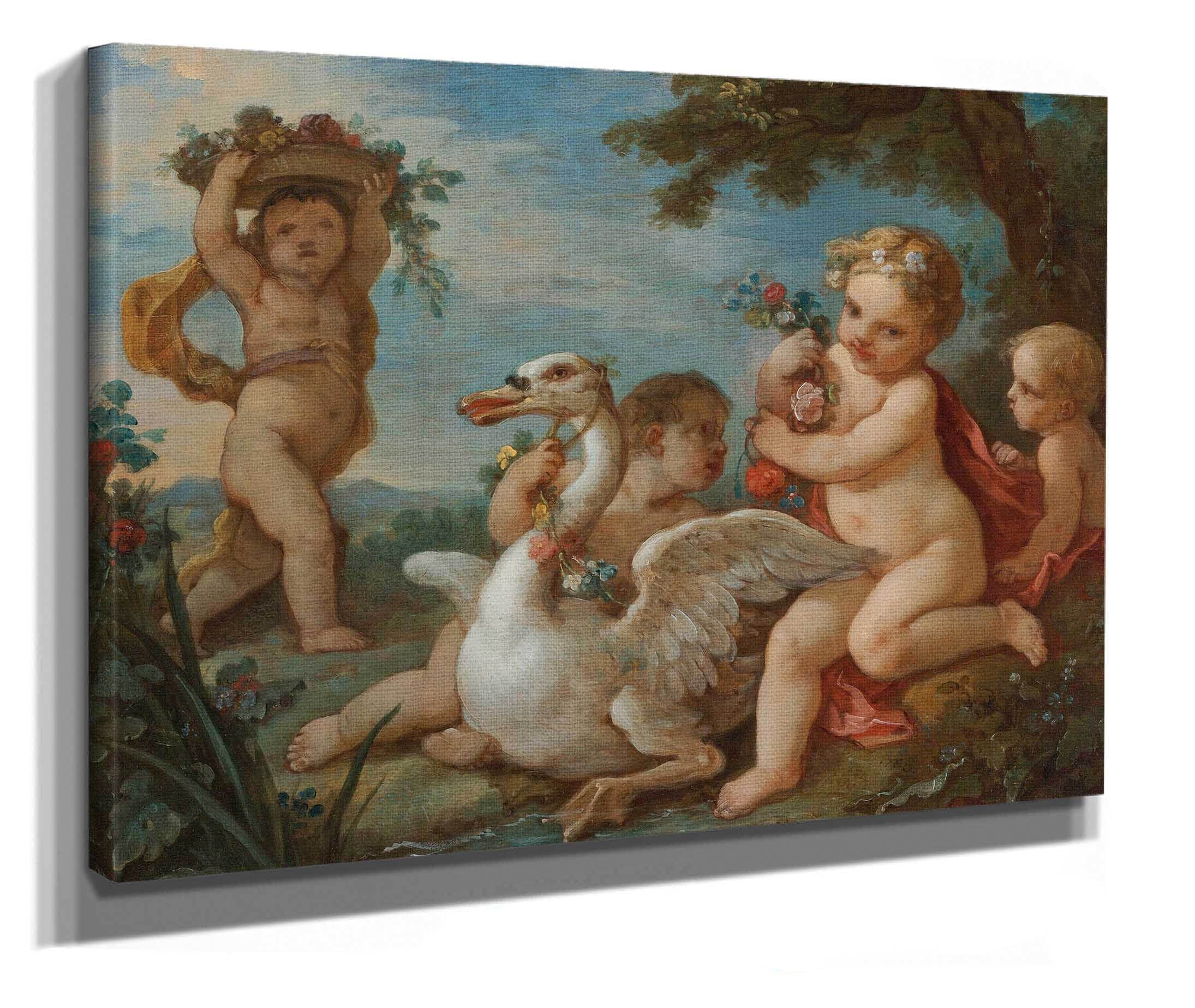 Putti Adorning A Swan With A Garland Of Flowers by Charles Joseph Natoire - Image 2