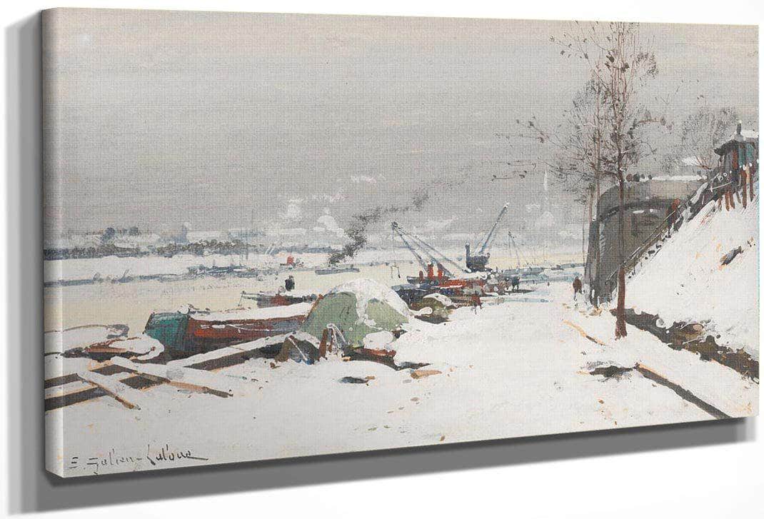 Quai De Bercy Sous La Neige By Eugene Galien Laloue