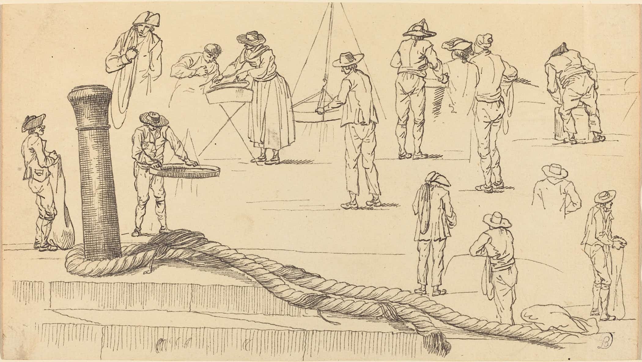 Quayside Figures And A Length Of Rope Attached To A Bollard by Claude Joseph Vernet - Image 2