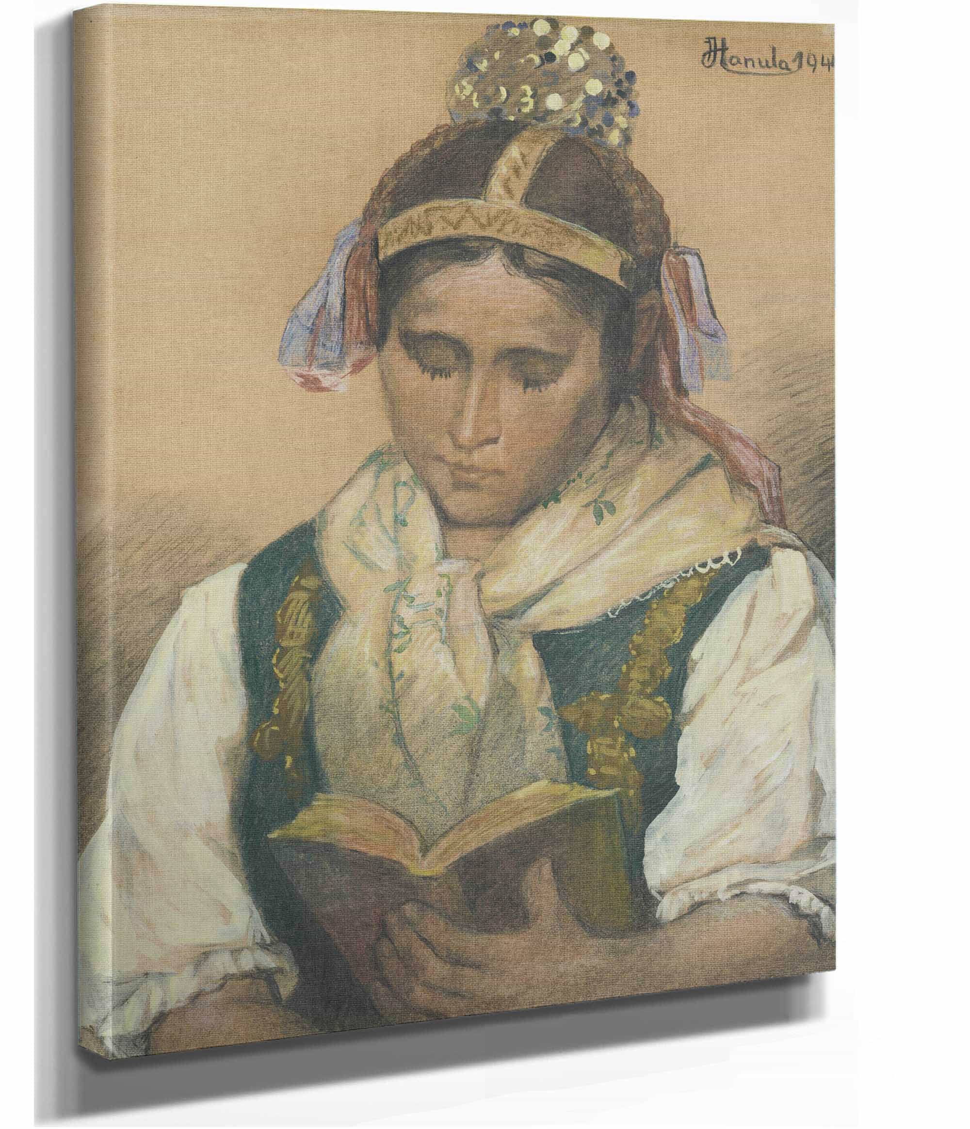 Reading In Traditional Costume by Jozef Hanula - Image 2