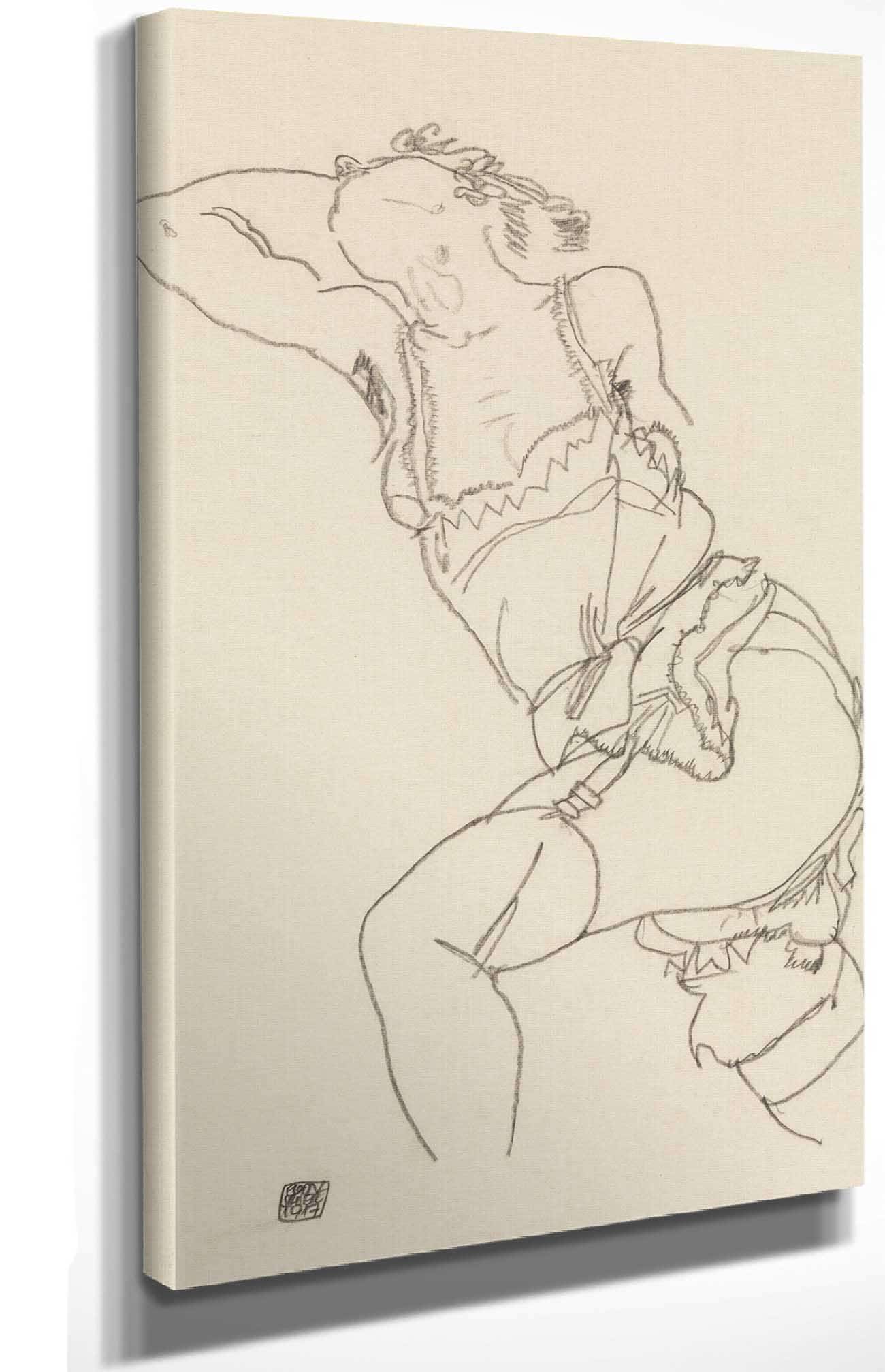 Reclining Model In Chemise And Stockings by Egon Schiele - Image 4