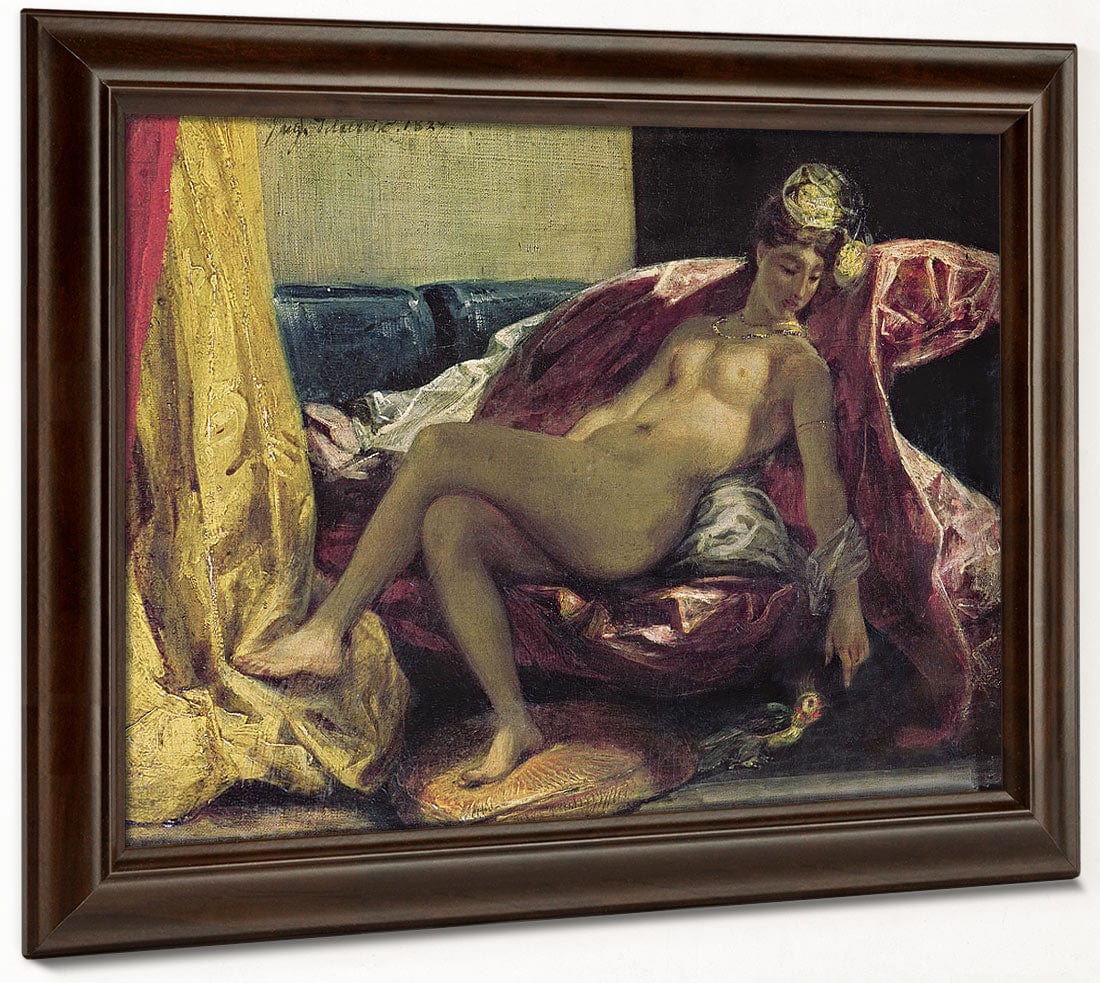 Reclining Odalisque Or, Woman With A Parakeet By Ferdinand Victor Eugene Delacroix - Image 4