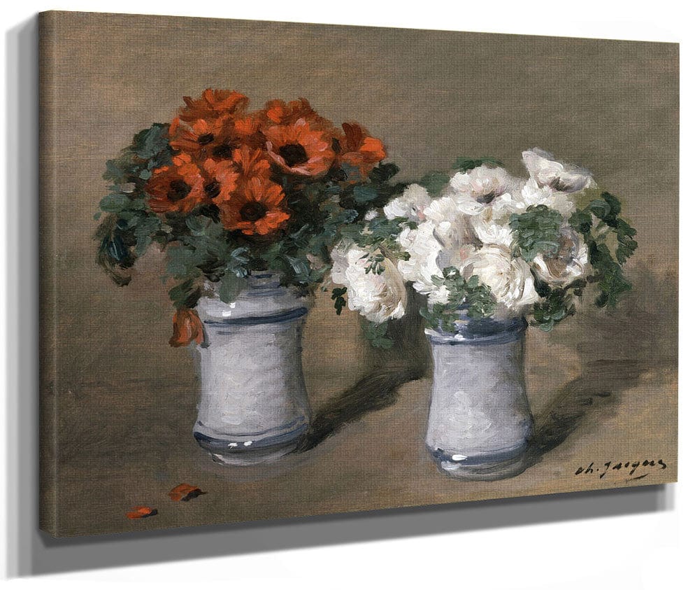 Red And White Flowers By Charles Emile Jacque