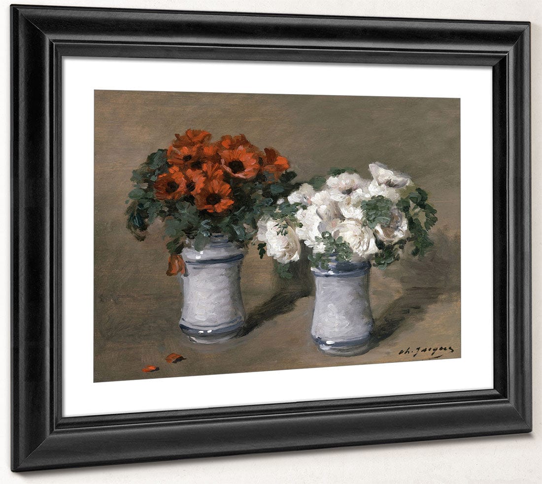 Red And White Flowers By Charles Emile Jacque - Image 4
