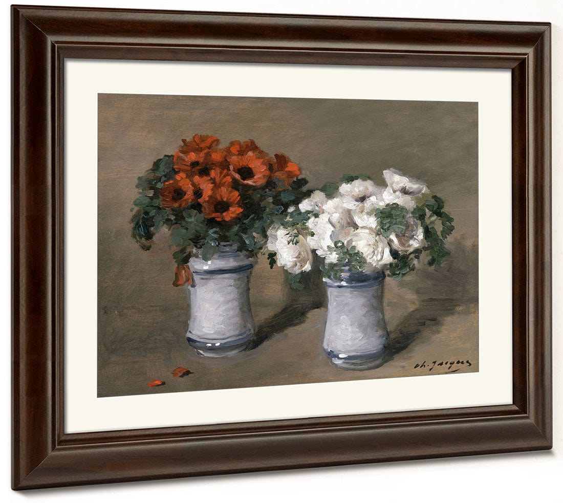 Red And White Flowers By Charles Emile Jacque - Image 5