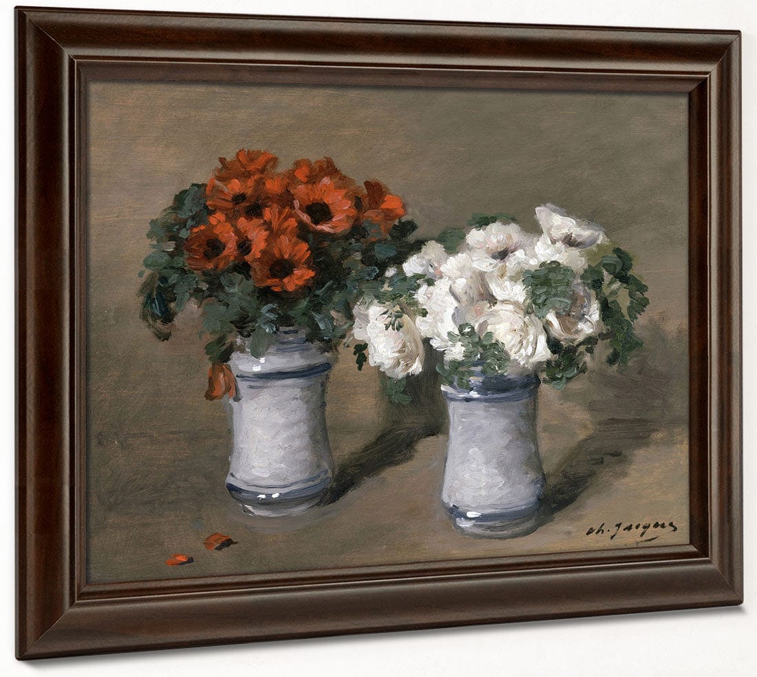Red And White Flowers By Charles Emile Jacque - Image 6