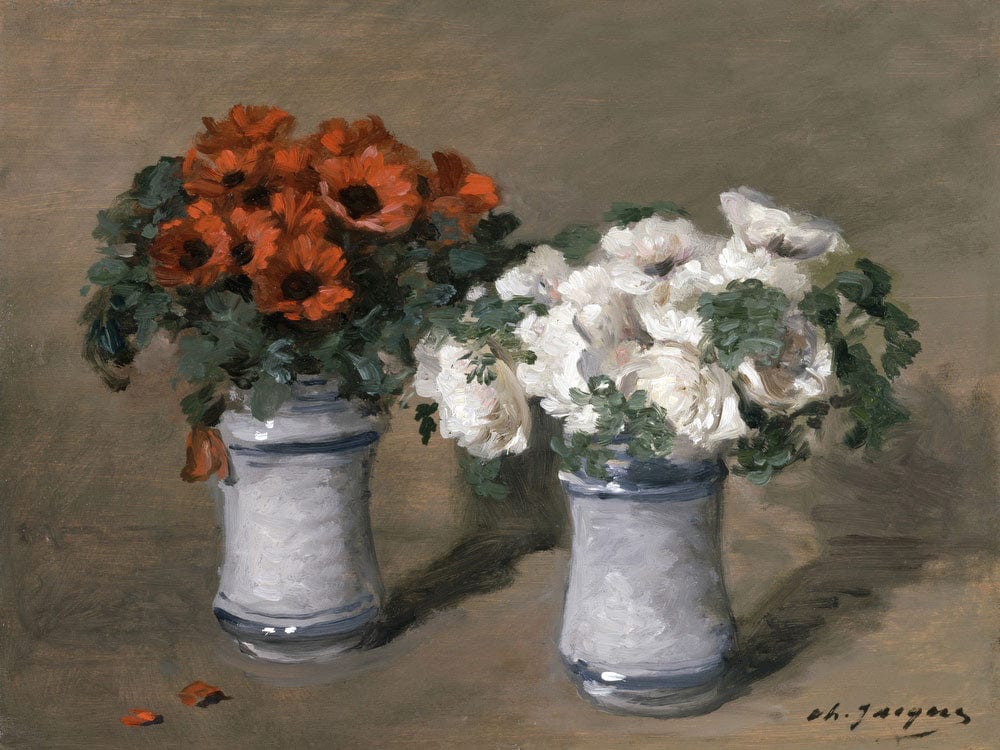 Red And White Flowers By Charles Emile Jacque - Image 7