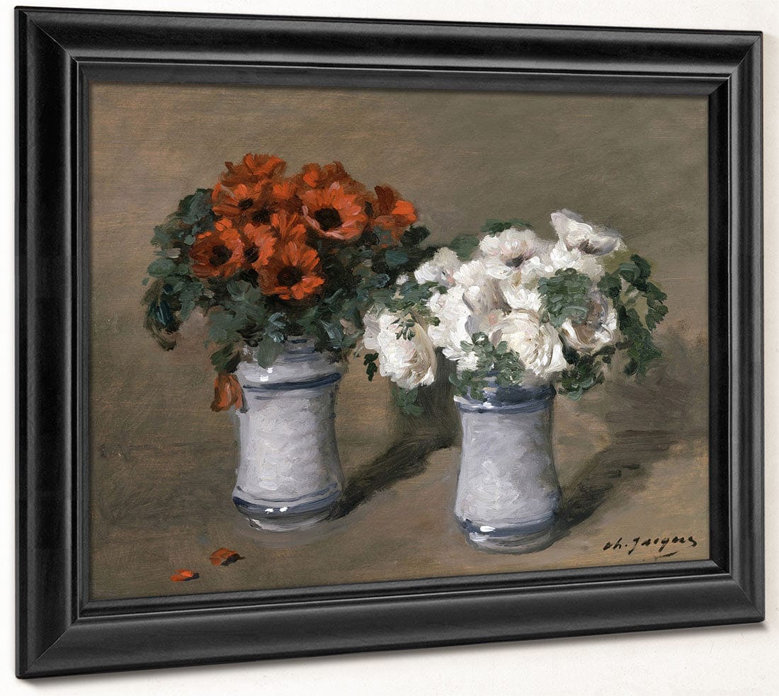 Red And White Flowers By Charles Emile Jacque - Image 8