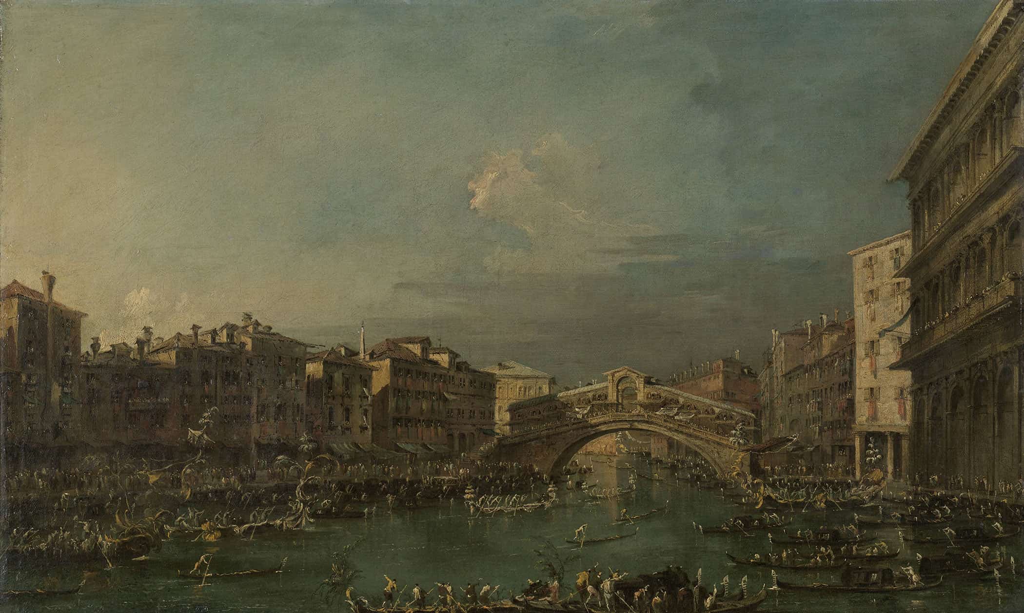 Regatta On The Grand Canal Near The Rialto Bridge Venice by Francesco Guardi - Image 2