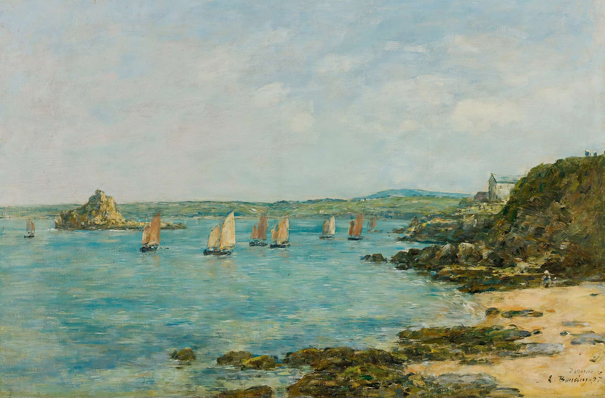 Rivage Douarnenez Bateaux De Peche Dans La Baie by Eugene Boudin - Image 2
