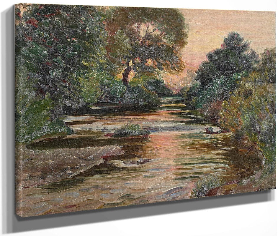 River Landscape At Sunset By Joseph Kleitsch