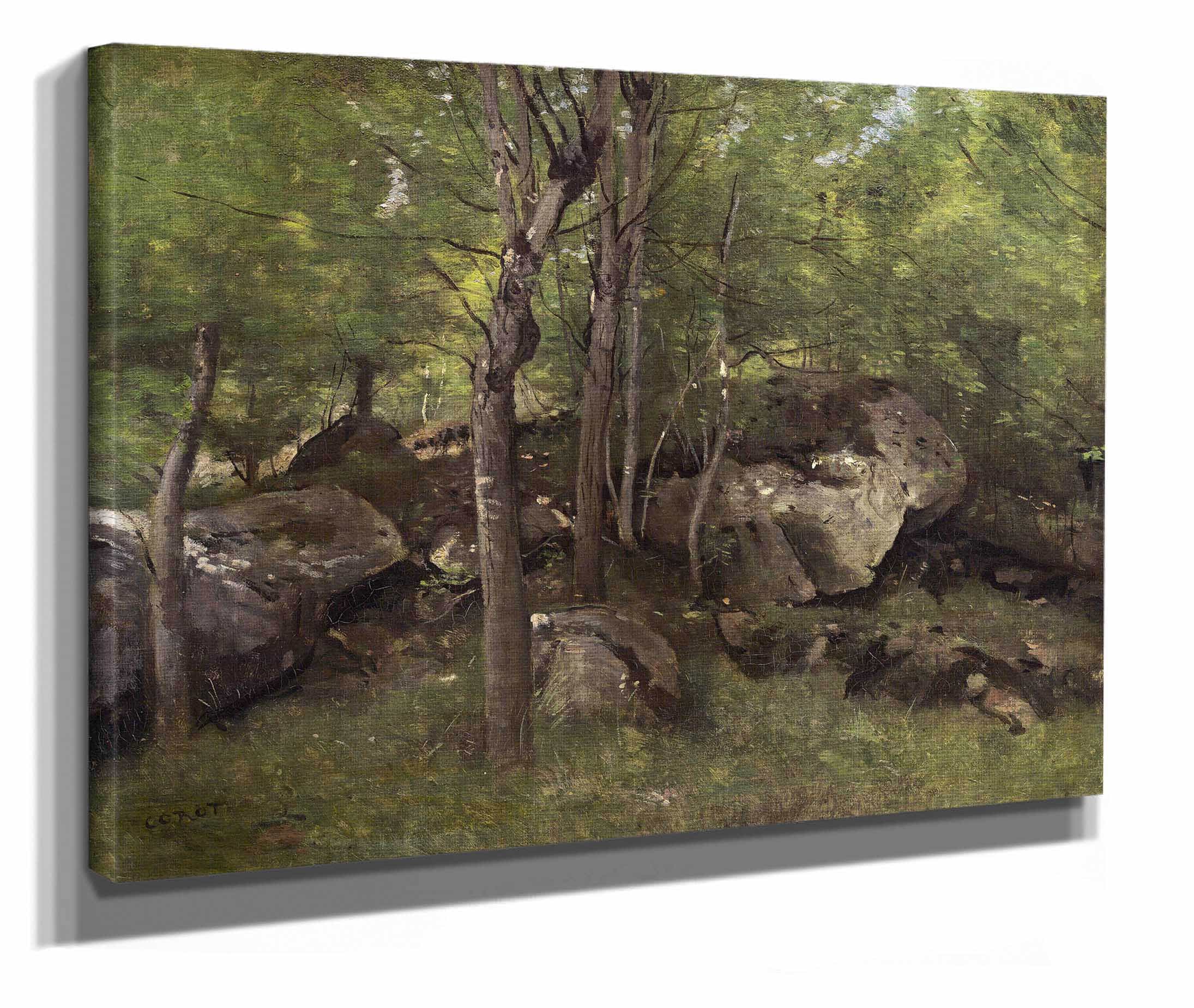 Rocks In The Forest Of Fontainebleau by Jean Baptiste Camille Corot - Image 2