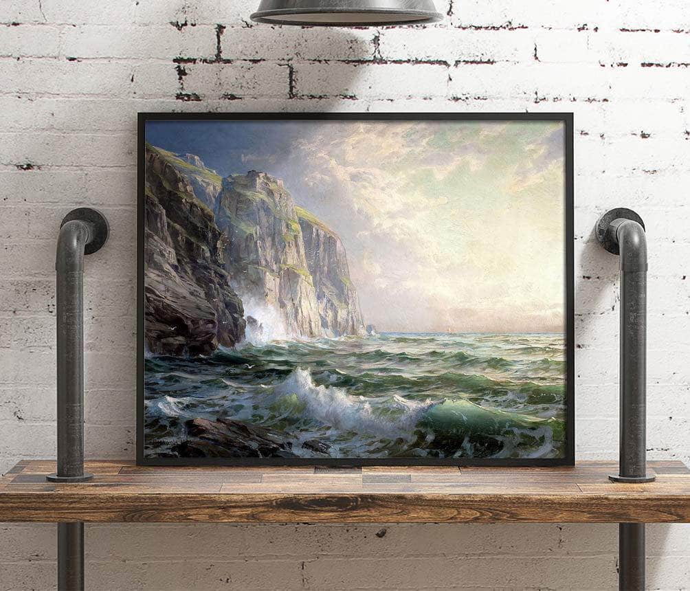 Rocky Cliff With Stormy Sea, Cornwall Painting William Trost Richards Canvas Art - Image 4