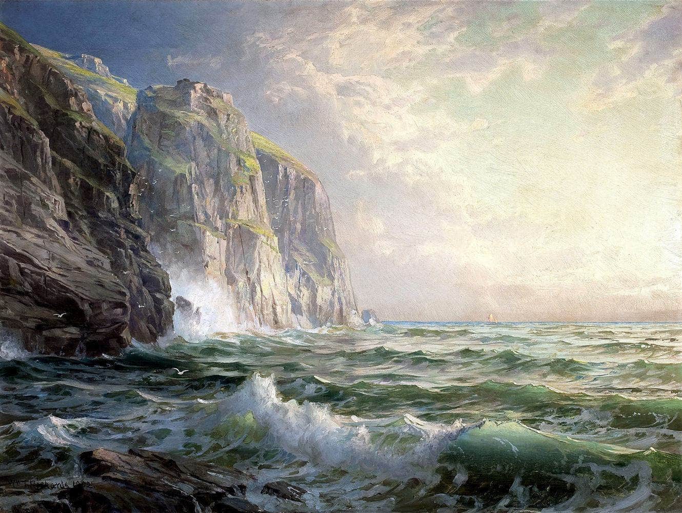 Rocky Cliff With Stormy Sea, Cornwall Painting William Trost Richards Canvas Art - Image 5