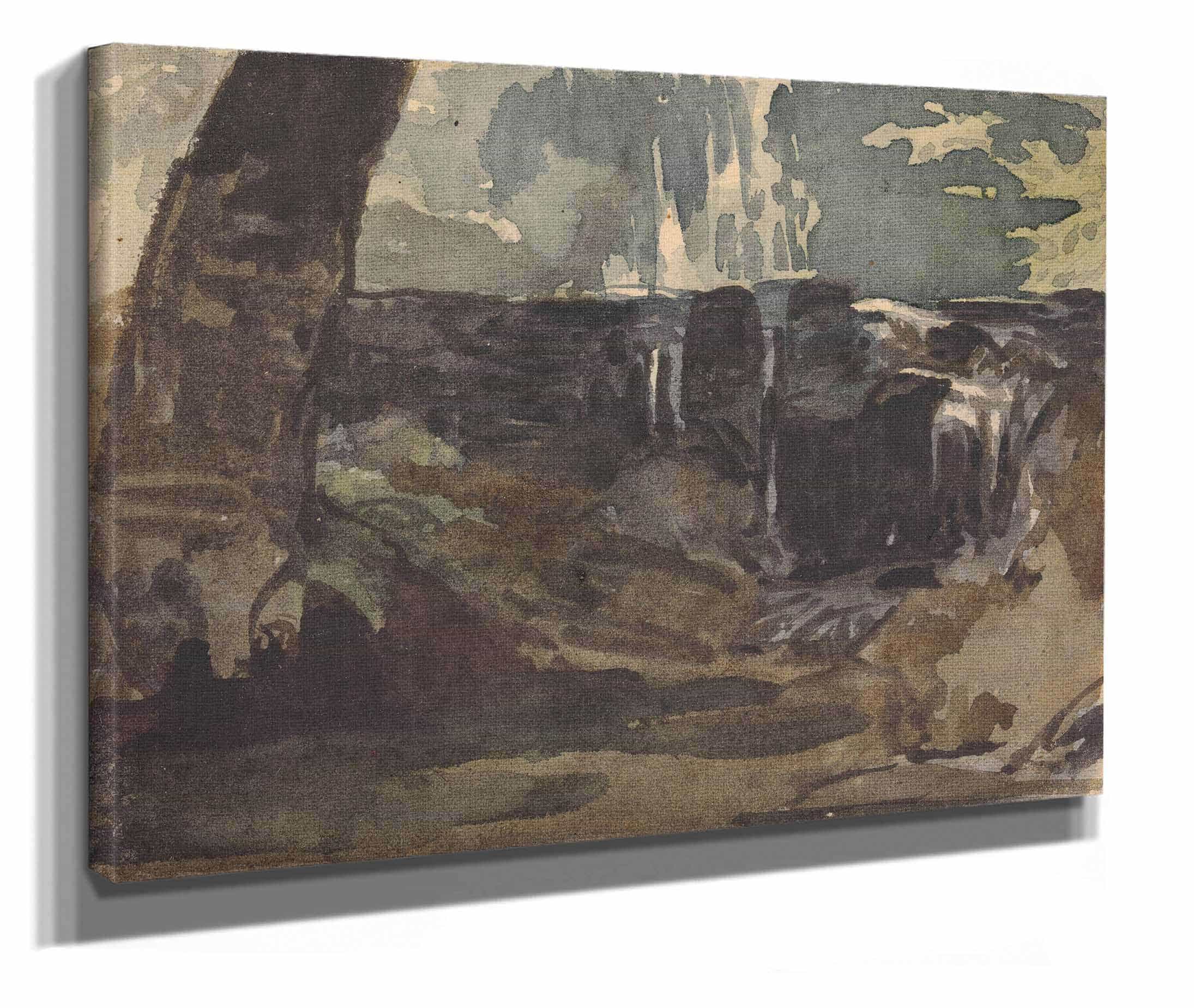 Rocky Landscape Large Tree Trunk In Foreground by Thomas Sully - Image 2
