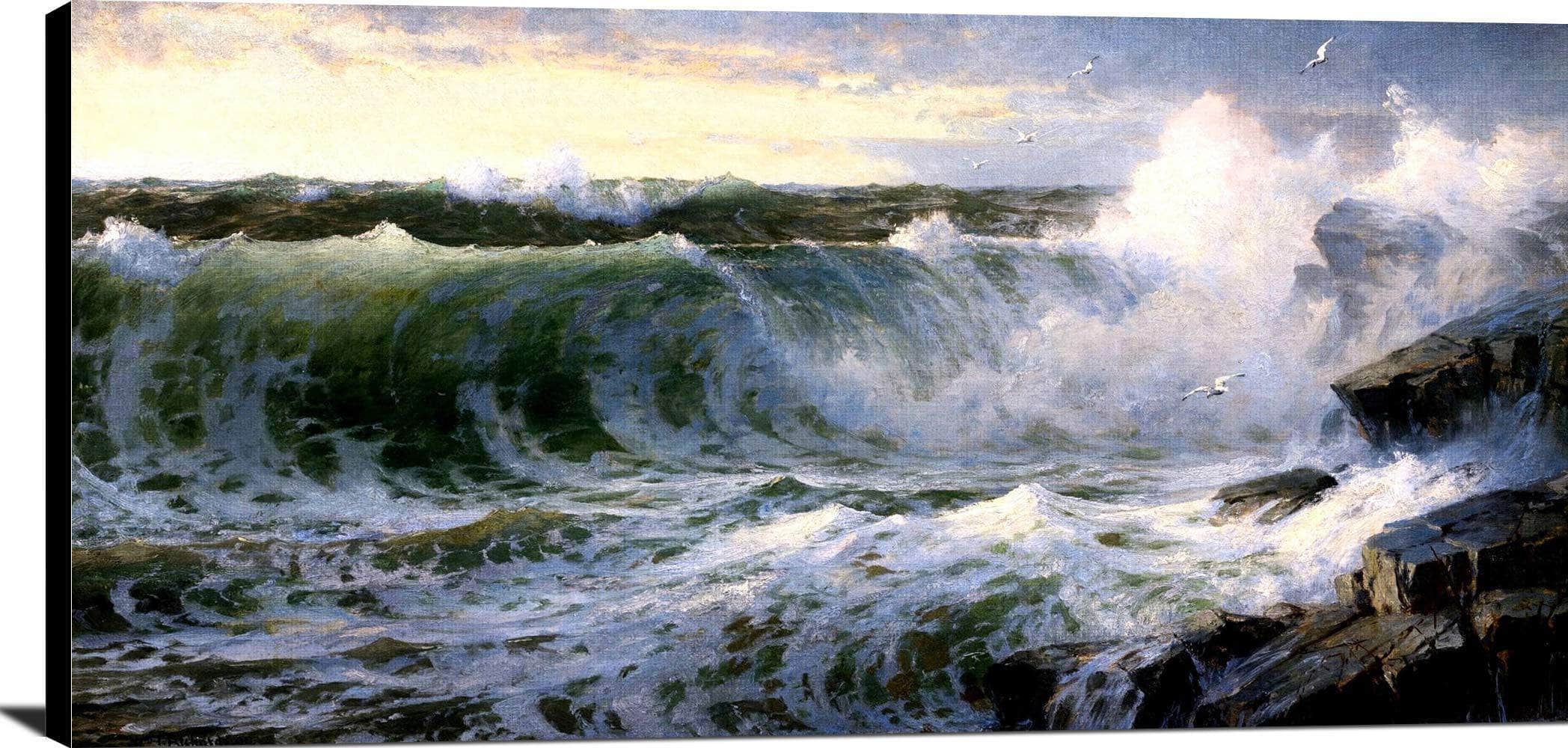 Rocky Surf Off Rhode Island Painting William Trost Richards Canvas Art - Image 2