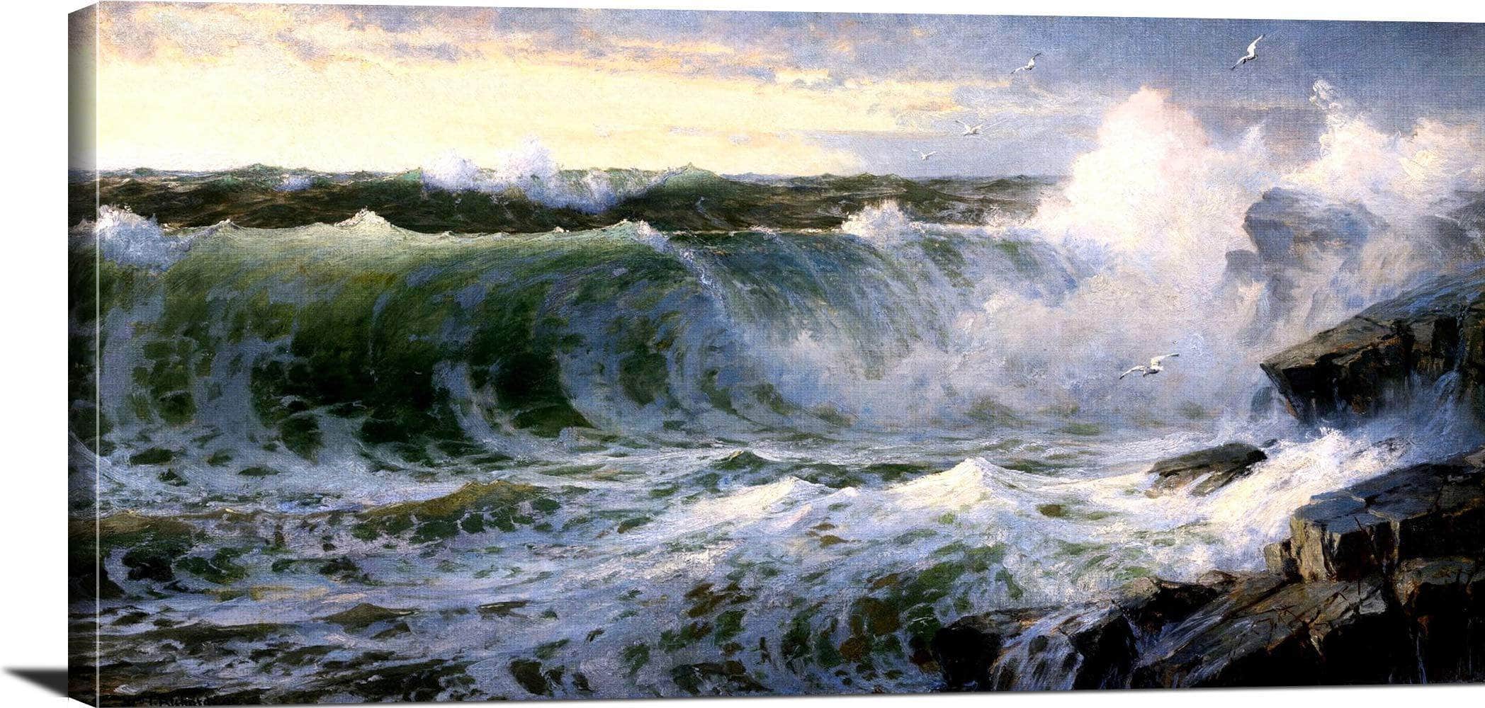 Rocky Surf Off Rhode Island Painting William Trost Richards Canvas Art - Image 3