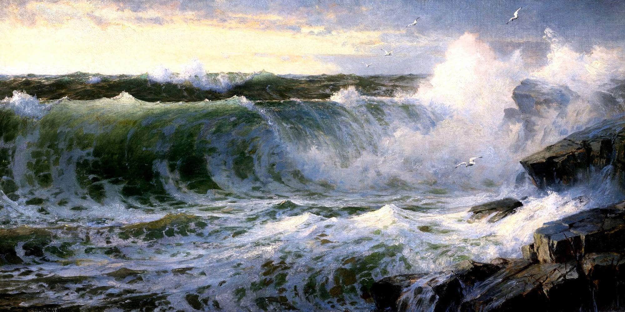 Rocky Surf Off Rhode Island Painting William Trost Richards Canvas Art - Image 5