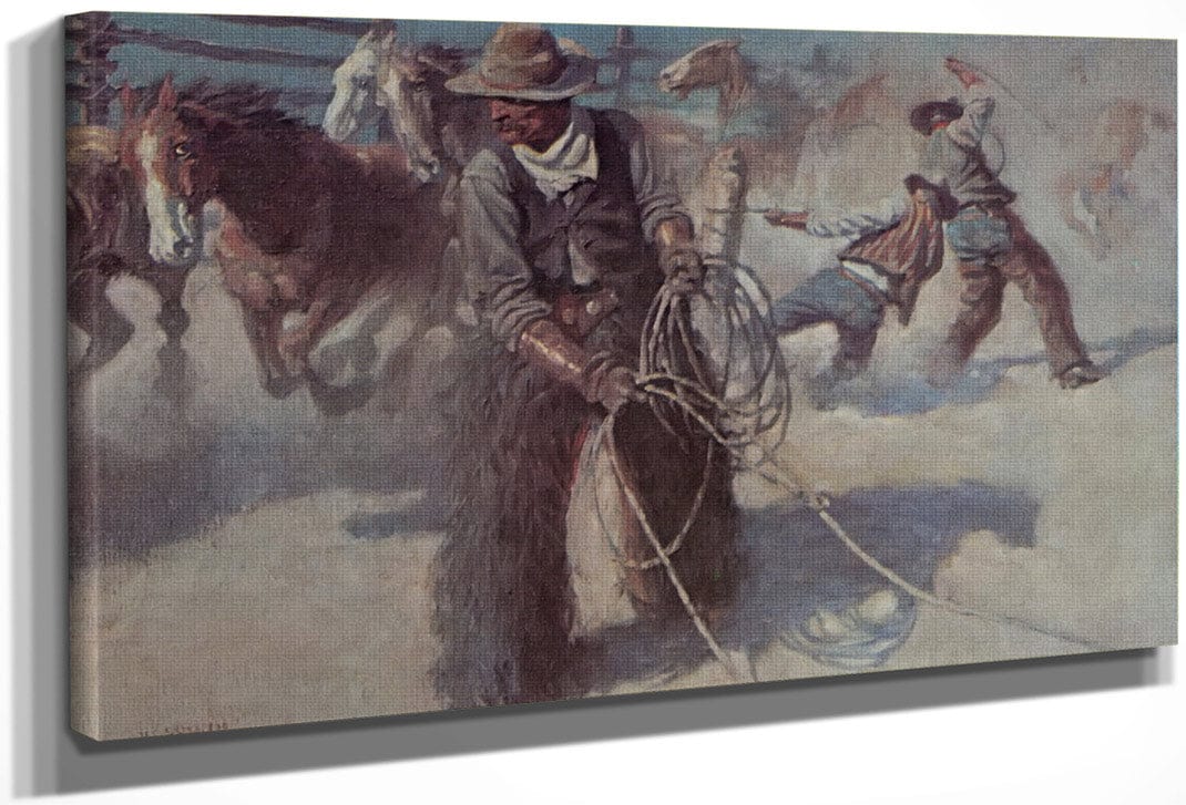 Roping Horses In The Corral By NC Wyeth