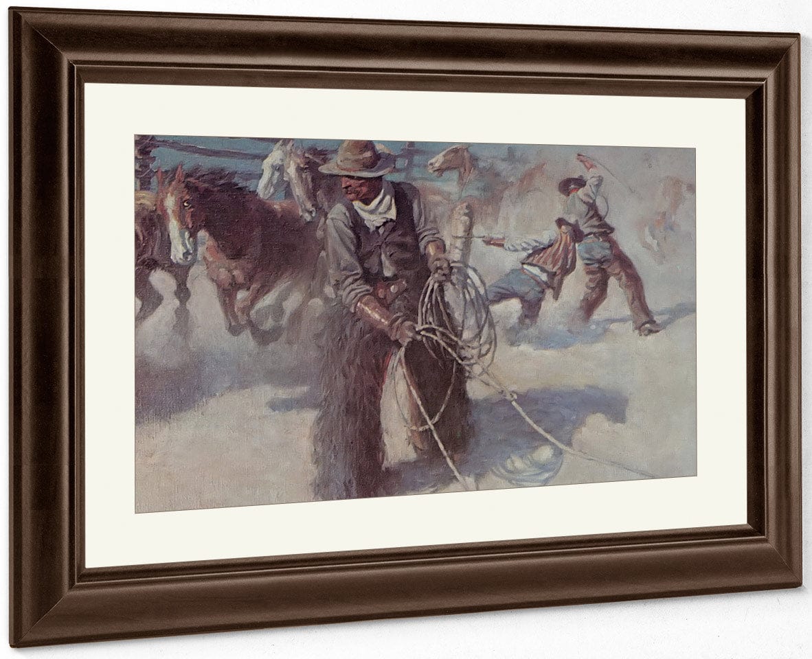 Roping Horses In The Corral By NC Wyeth - Image 5