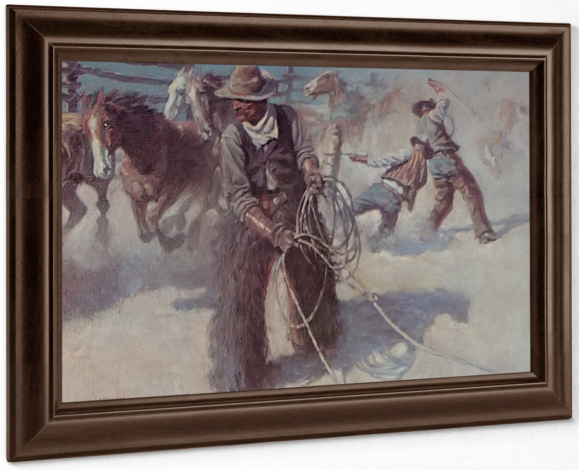 Roping Horses In The Corral By NC Wyeth - Image 6