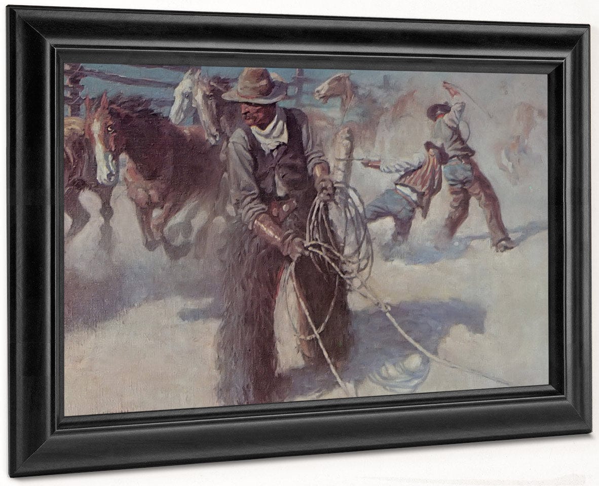 Roping Horses In The Corral By NC Wyeth - Image 8