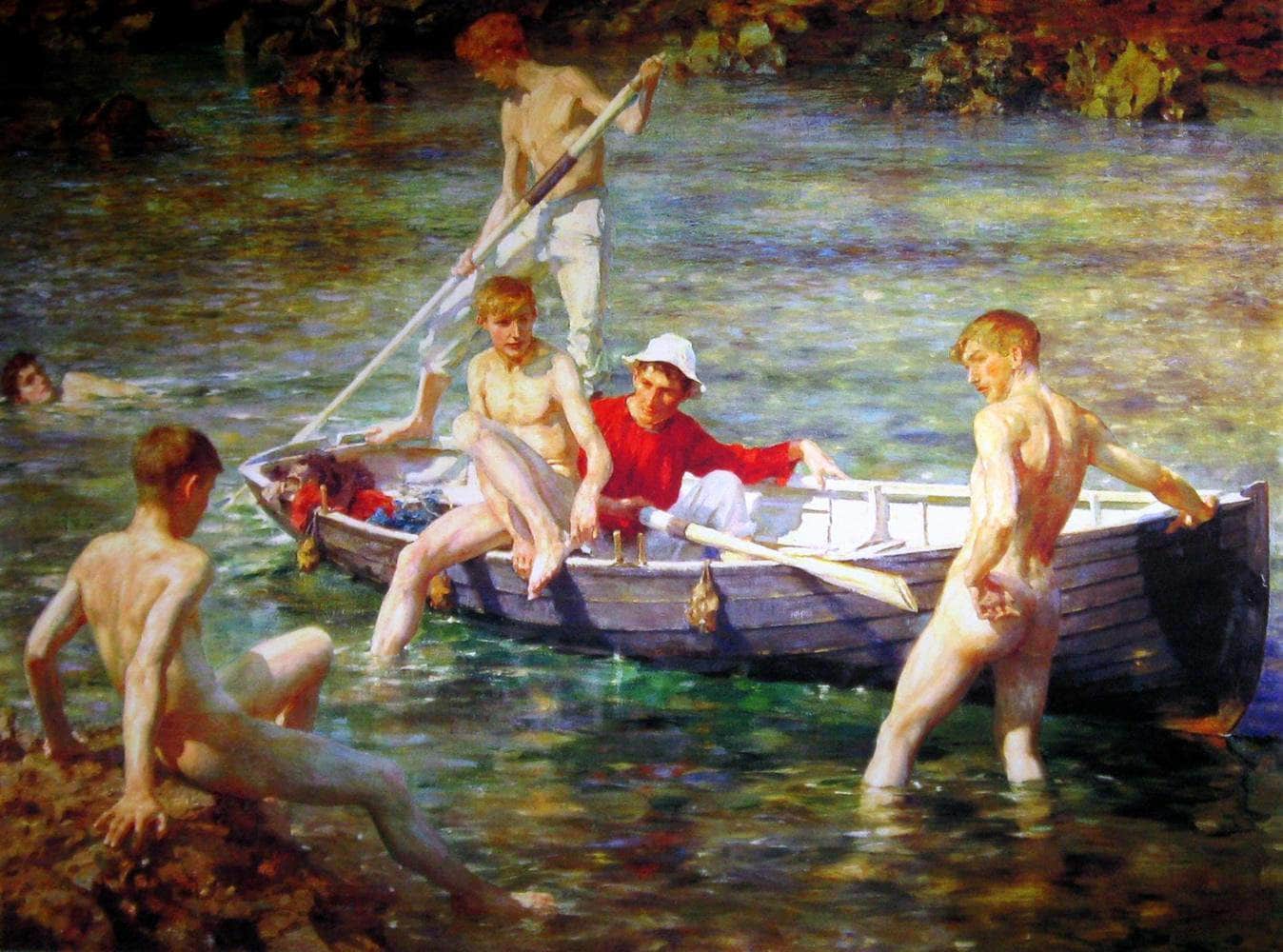 Ruby Gold And Malachite Painting Henry Scott Tuke Canvas Art - Image 5