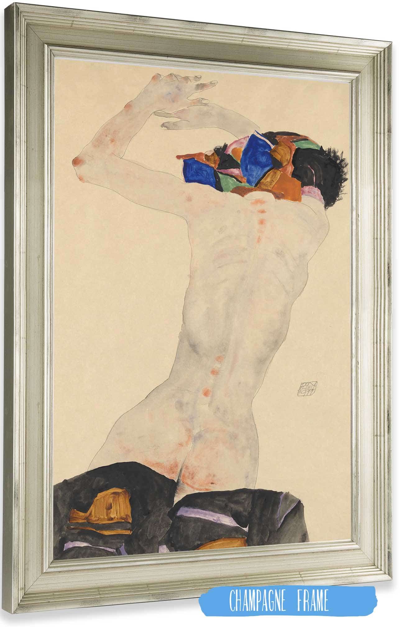 Ruckenakt Mit Buntem Tuch by Egon Schiele