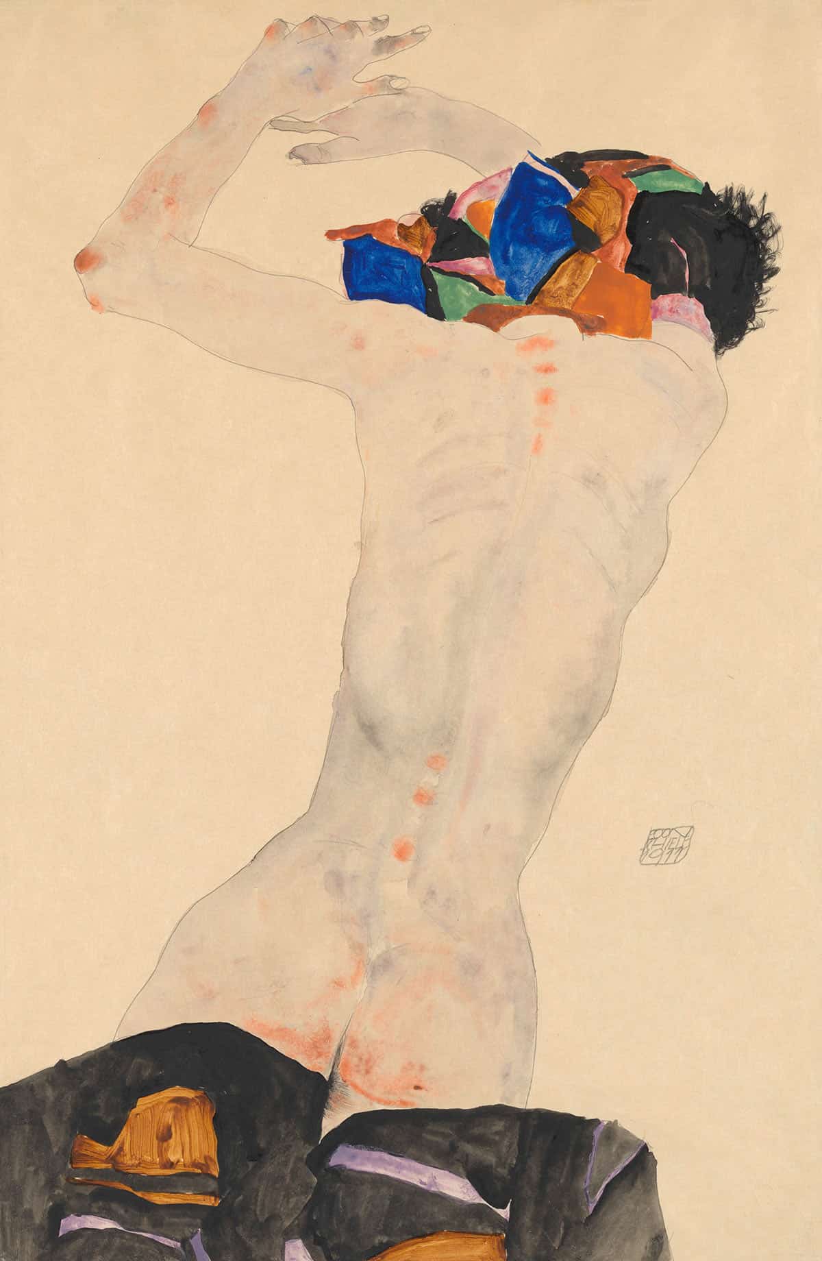 Ruckenakt Mit Buntem Tuch by Egon Schiele - Image 3