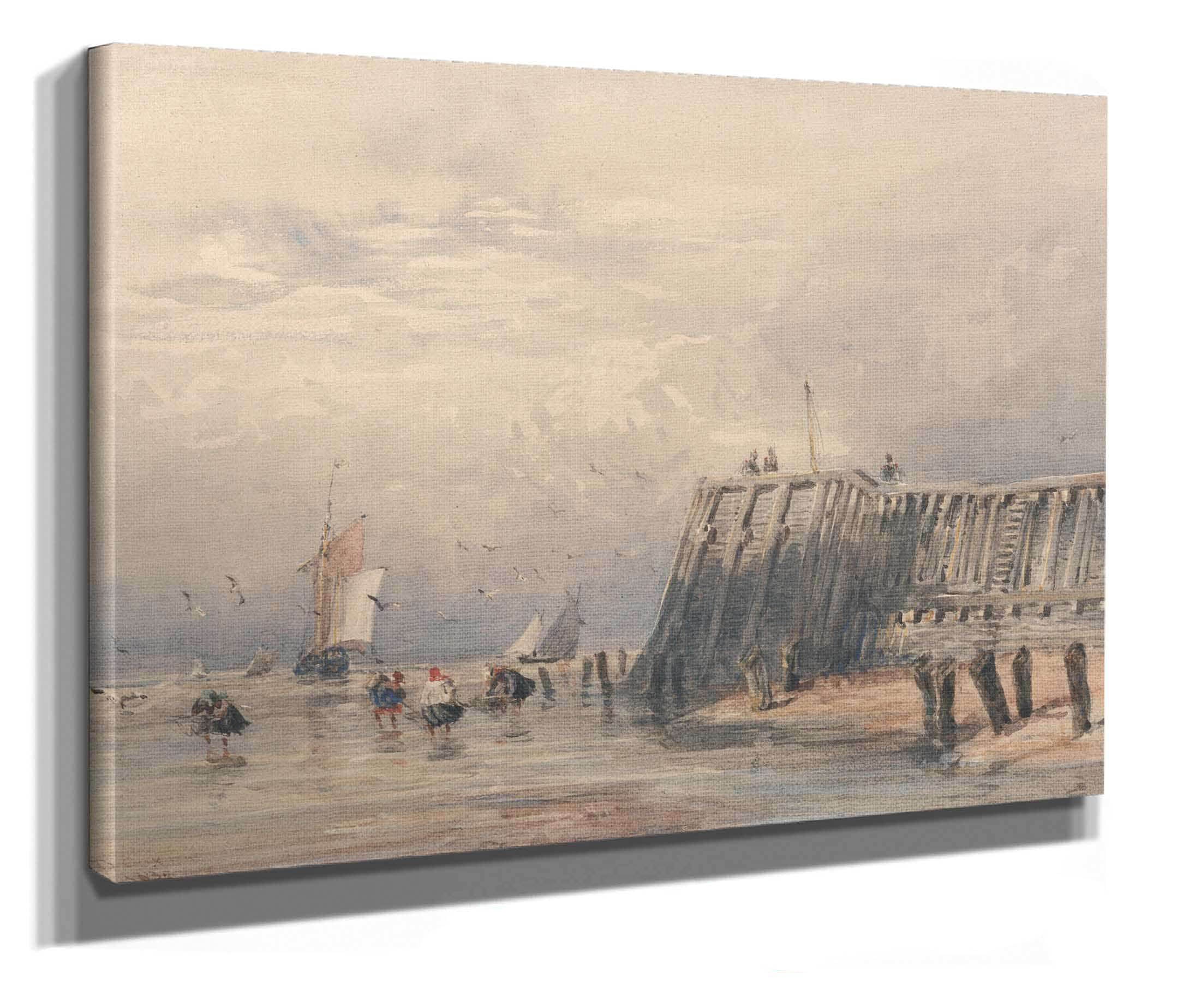 Sailing Barges And Shrimpers Off A Pier by David Cox - Image 2