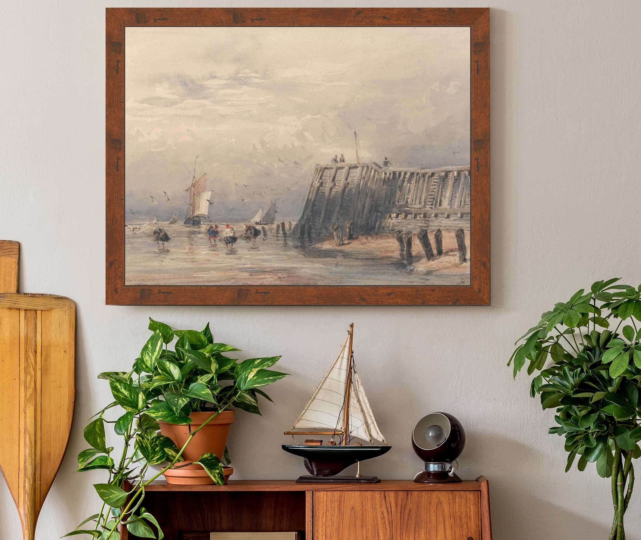 Sailing Barges And Shrimpers Off A Pier by David Cox - Image 3