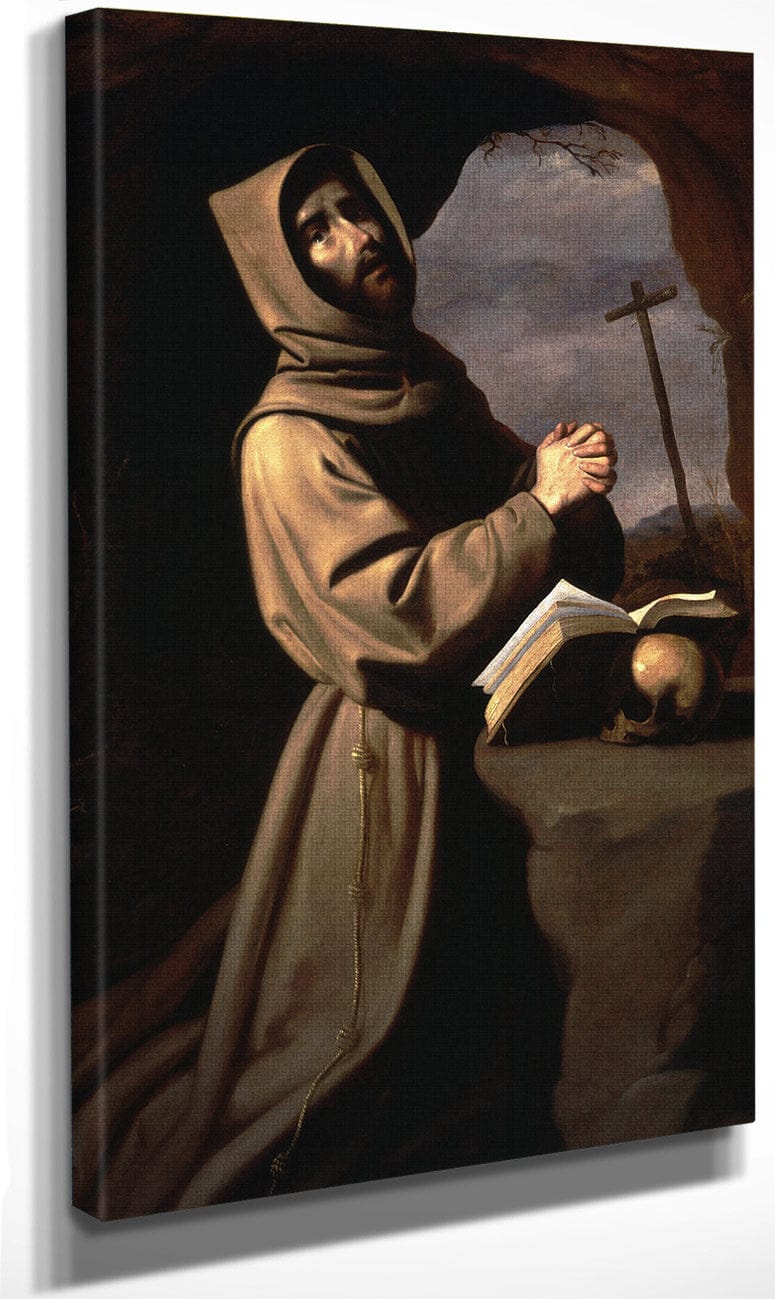 Saint Francis In Prayer In A Grotto By Francisco De Zurbaran