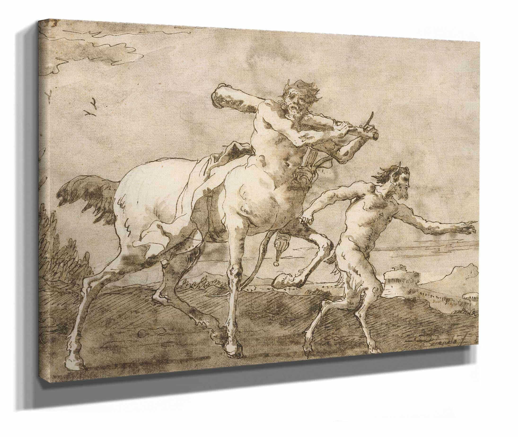 Satyr Leading A Centaur Who Carries A Club Bow And Quiver by Giovanni Domenico Tiepolo - Image 2