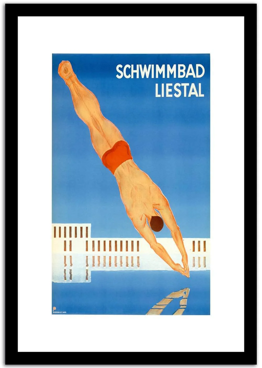Schwimmbad Liestal Vintage Travel Poster