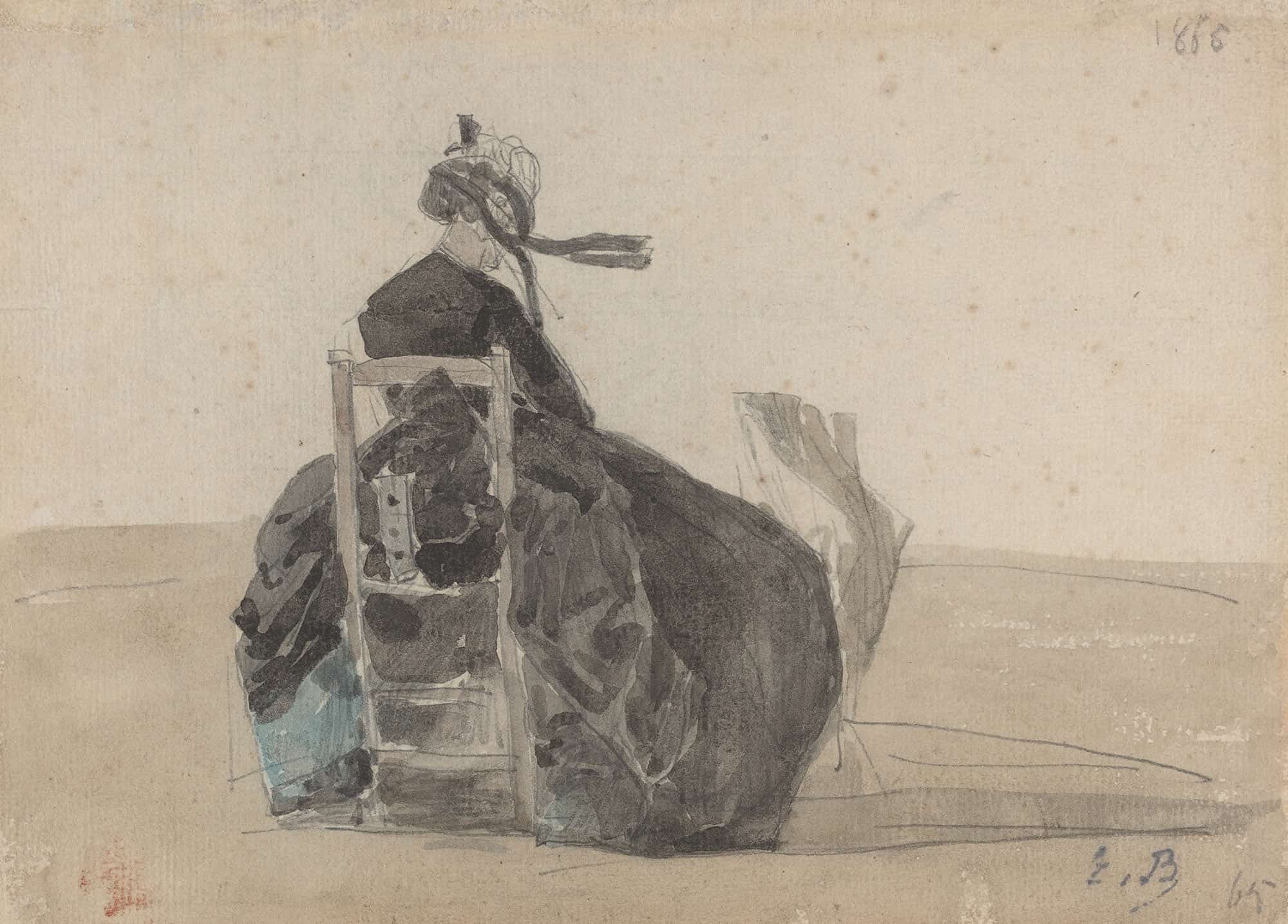 Seated Lady In Black Trouville by Eugene Boudin - Image 2